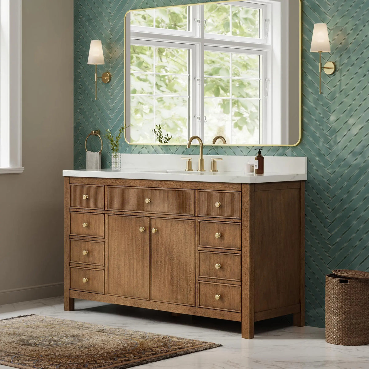 60" Rian Single Bathroom Vanity Toasted Walnut Satin Bronze Trim by wyndham View 8