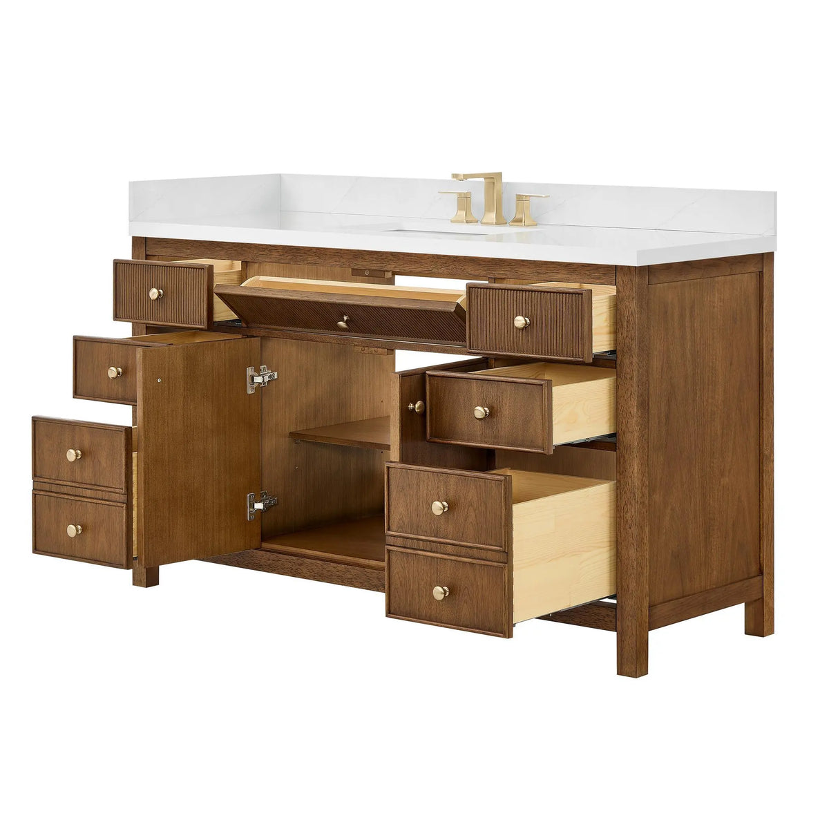 60" Rian Single Bathroom Vanity Toasted Walnut Satin Bronze Trim by wyndham View 7