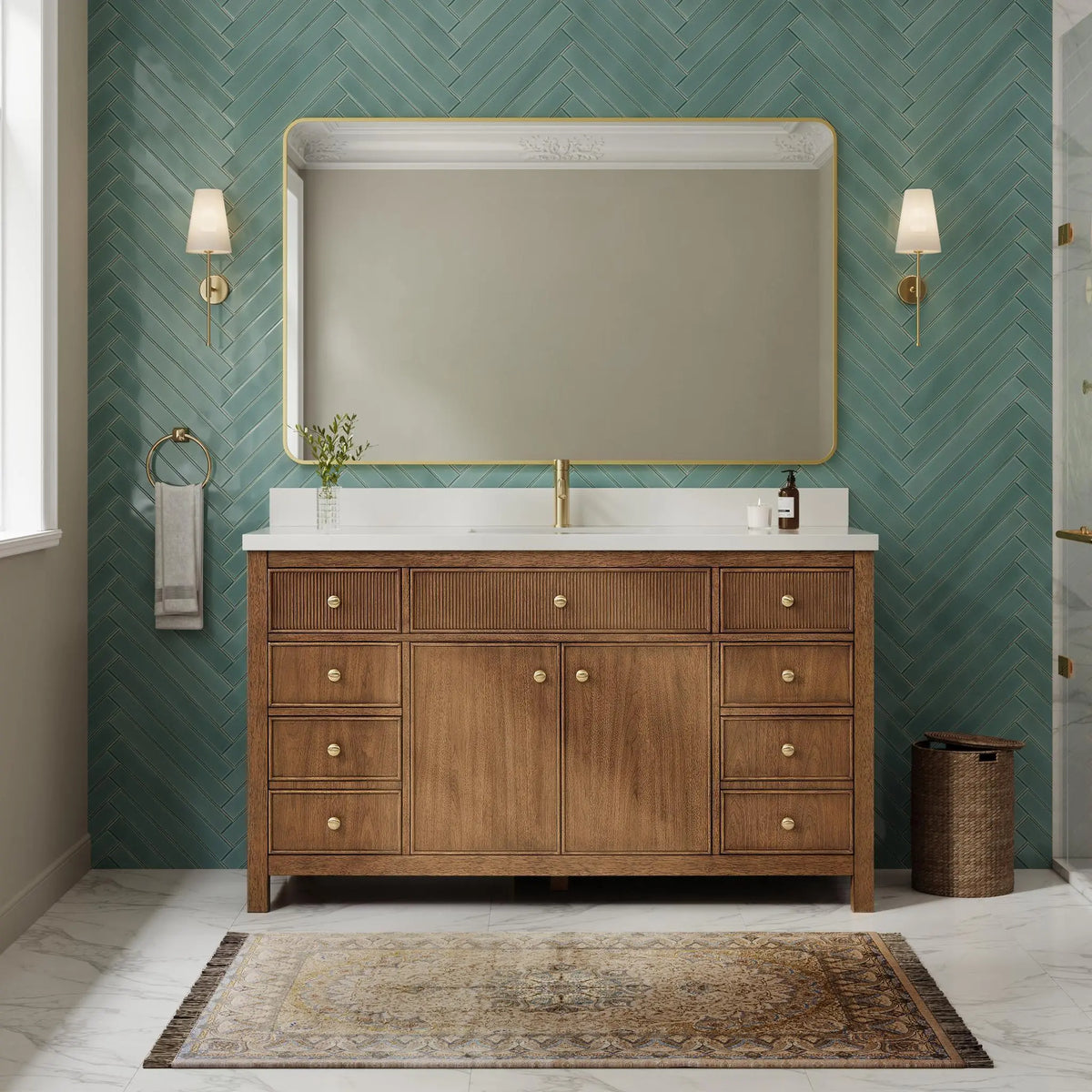 60" Rian Single Bathroom Vanity Toasted Walnut Satin Bronze Trim by wyndham View 10
