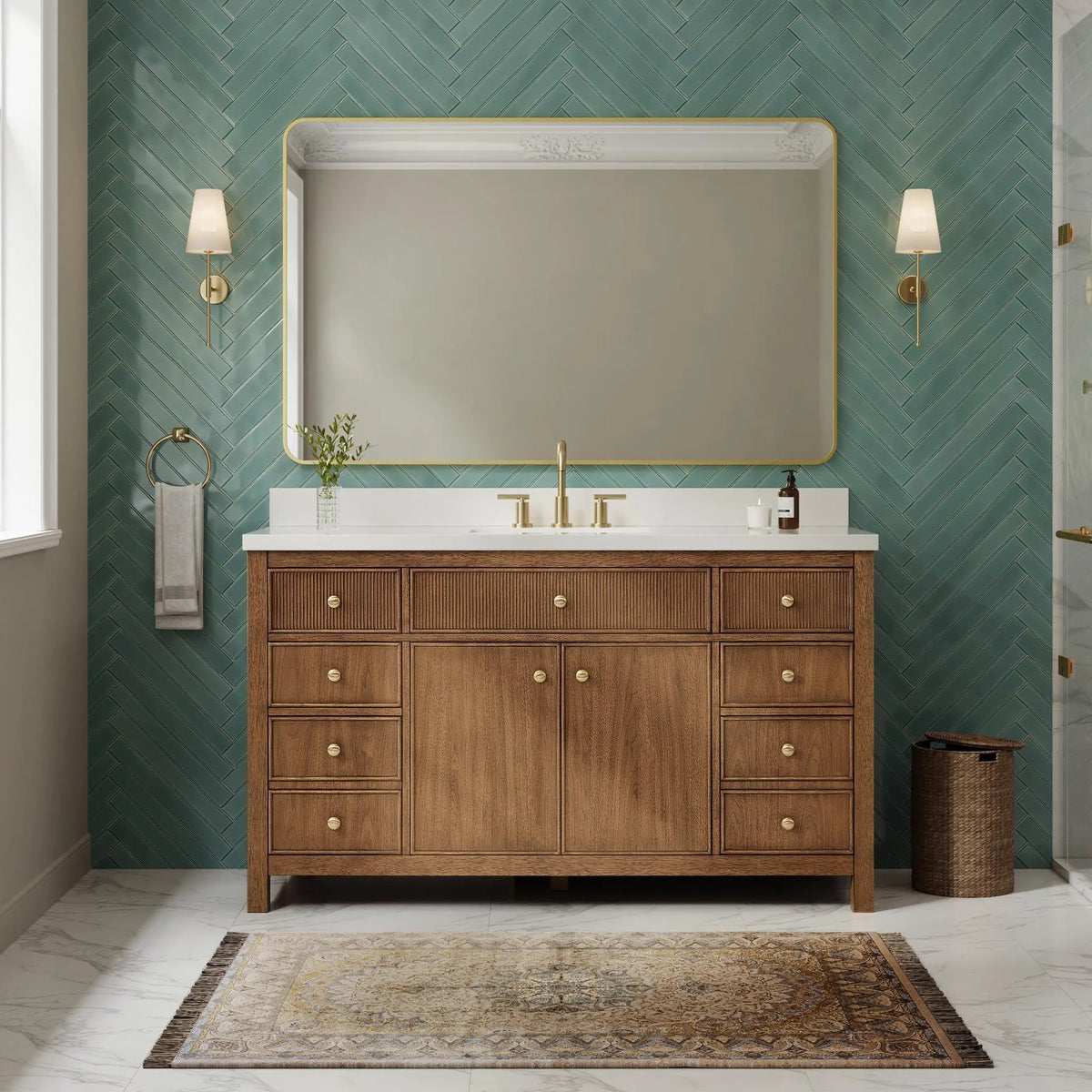 60" Rian Single Bathroom Vanity Toasted Walnut Satin Bronze Trim by wyndham View 14