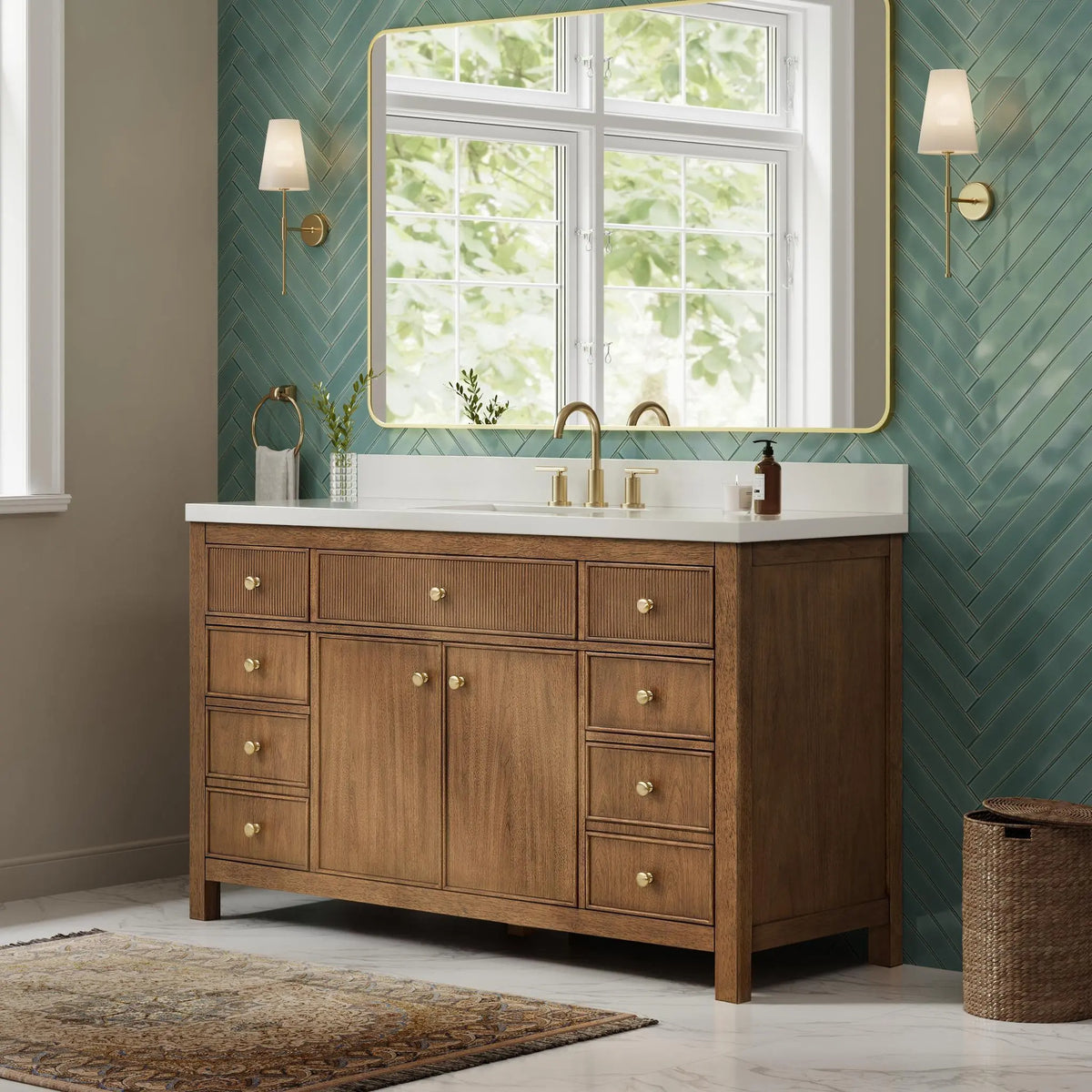 60" Rian Single Bathroom Vanity Toasted Walnut Satin Bronze Trim by wyndham View 16