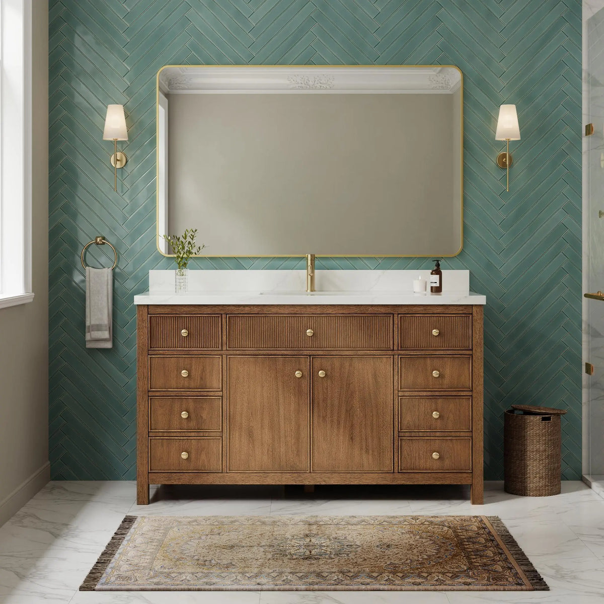 60" Rian Single Bathroom Vanity Toasted Walnut Satin Bronze Trim by wyndham View 2