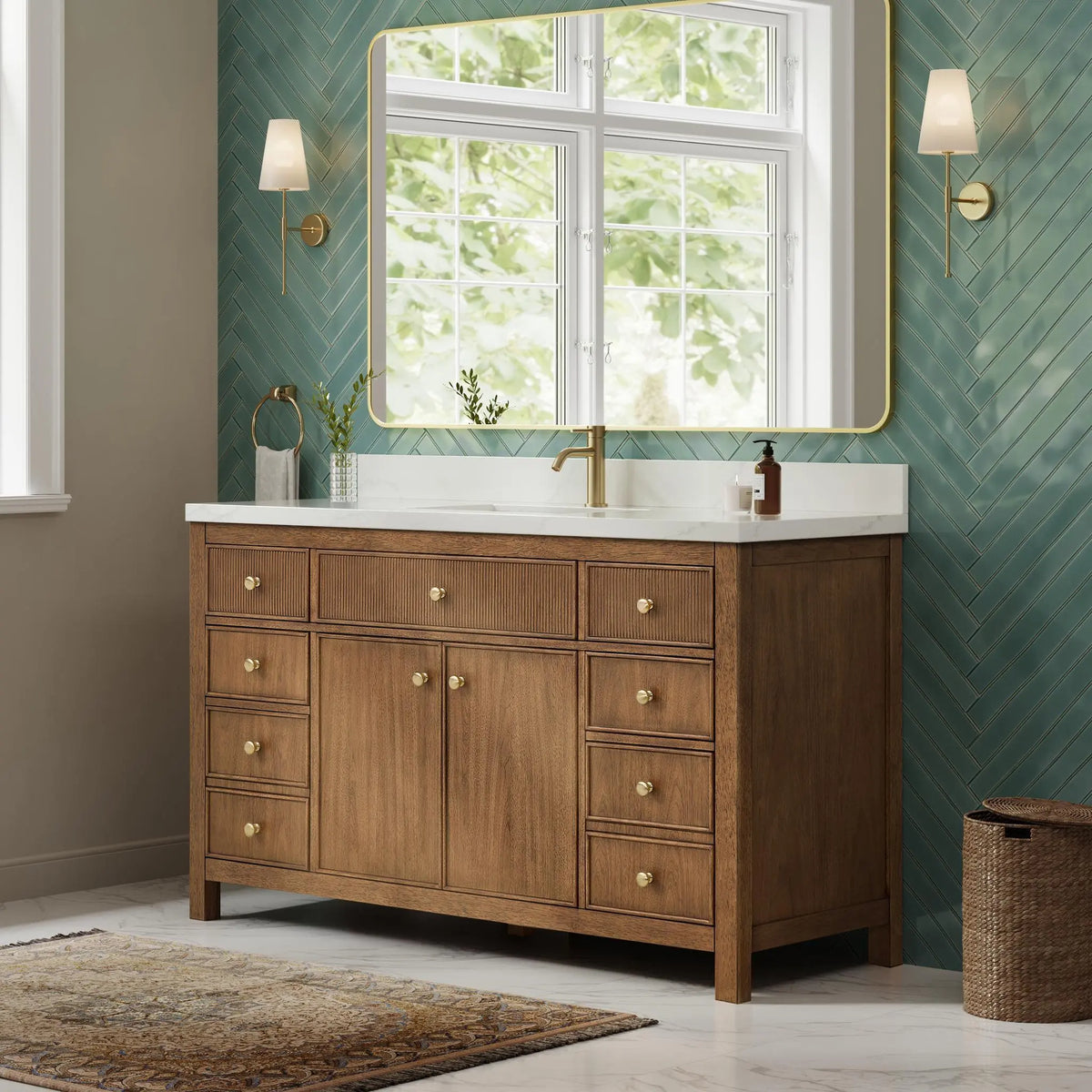 60" Rian Single Bathroom Vanity Toasted Walnut Satin Bronze Trim by wyndham View 4