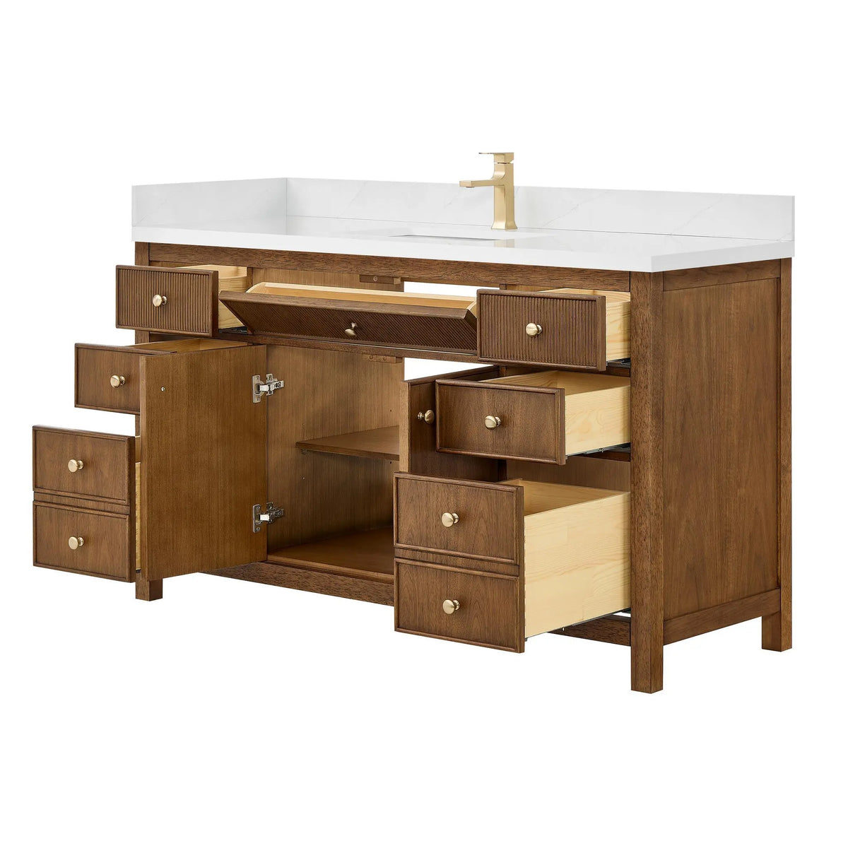 60" Rian Single Bathroom Vanity Toasted Walnut Satin Bronze Trim by wyndham View 3