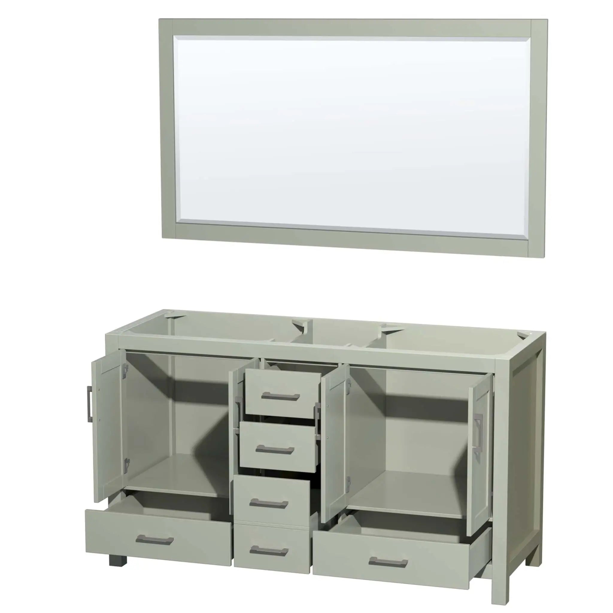 60" Sheffield 60 inch Double Bathroom Vanity in Light Green with Brushed Nickel Trim & 58" Mirror by Wyndham