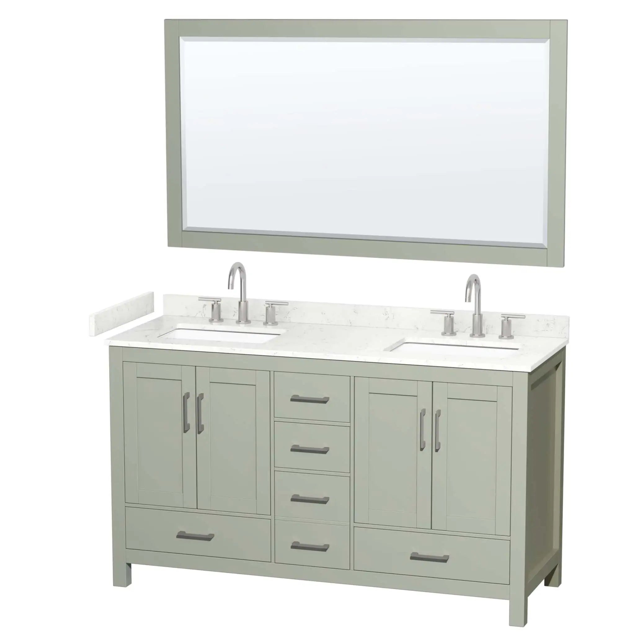 60" Sheffield 60 inch Double Bathroom Vanity in Light Green with Brushed Nickel Trim & 58" Mirror by Wyndham