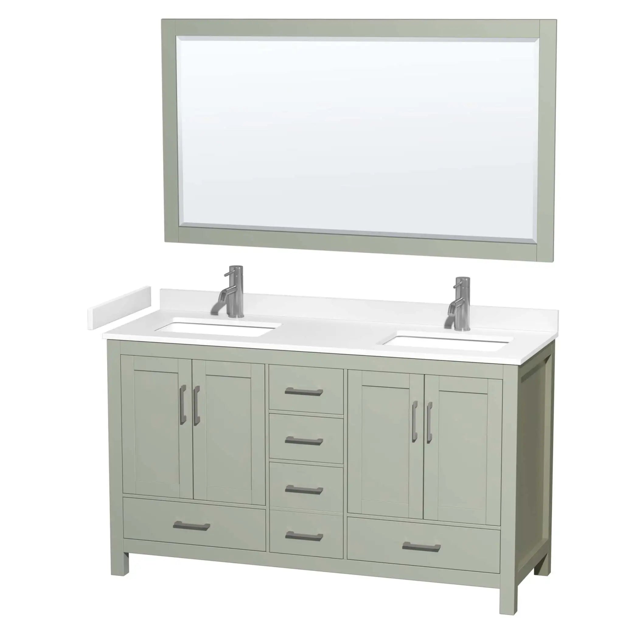 60" Sheffield 60 inch Double Bathroom Vanity in Light Green with Brushed Nickel Trim & 58" Mirror by Wyndham