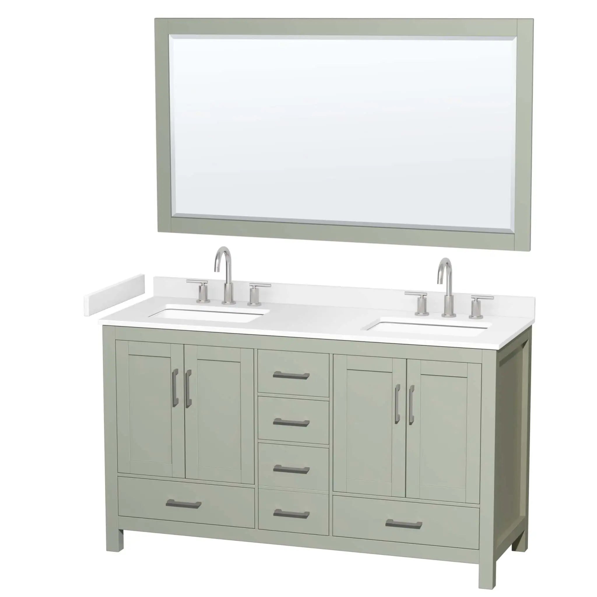 60" Sheffield 60 inch Double Bathroom Vanity in Light Green with Brushed Nickel Trim & 58" Mirror by Wyndham