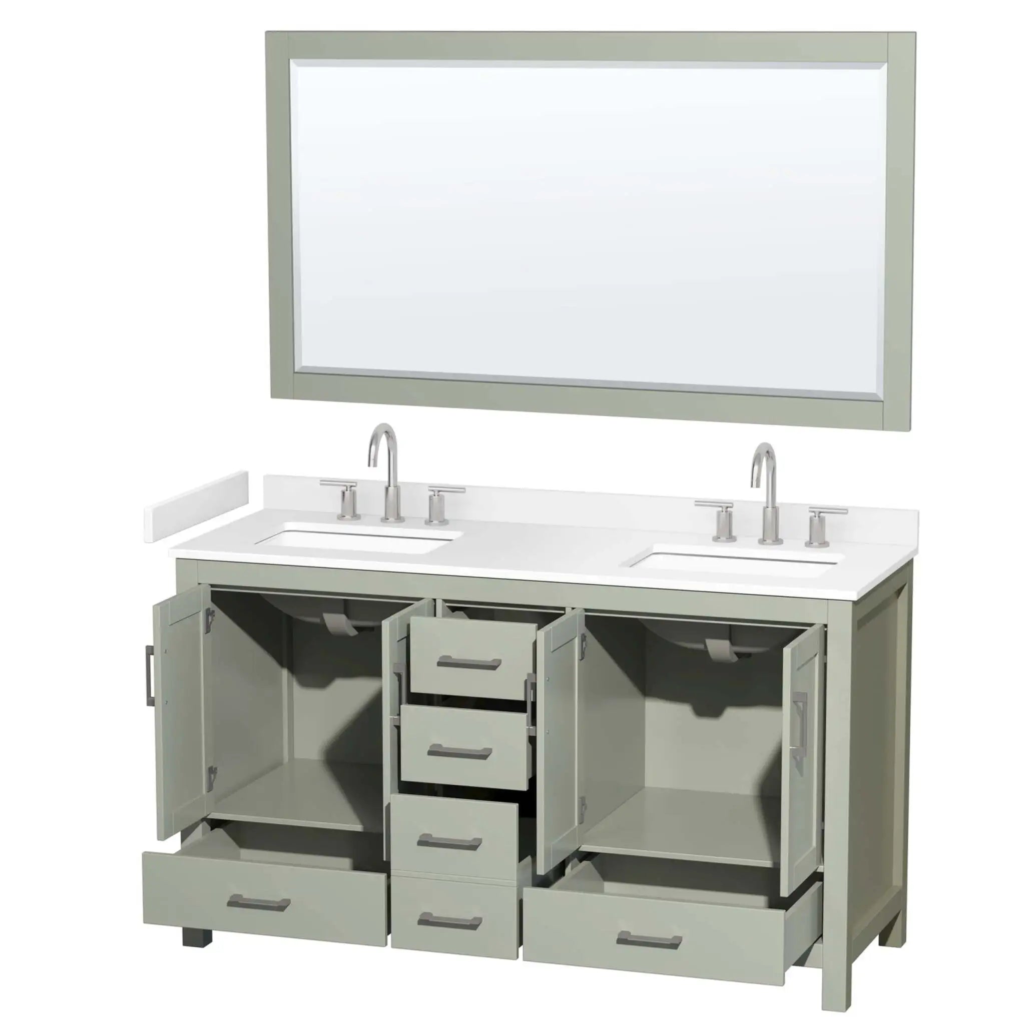 60" Sheffield 60 inch Double Bathroom Vanity in Light Green with Brushed Nickel Trim & 58" Mirror by Wyndham