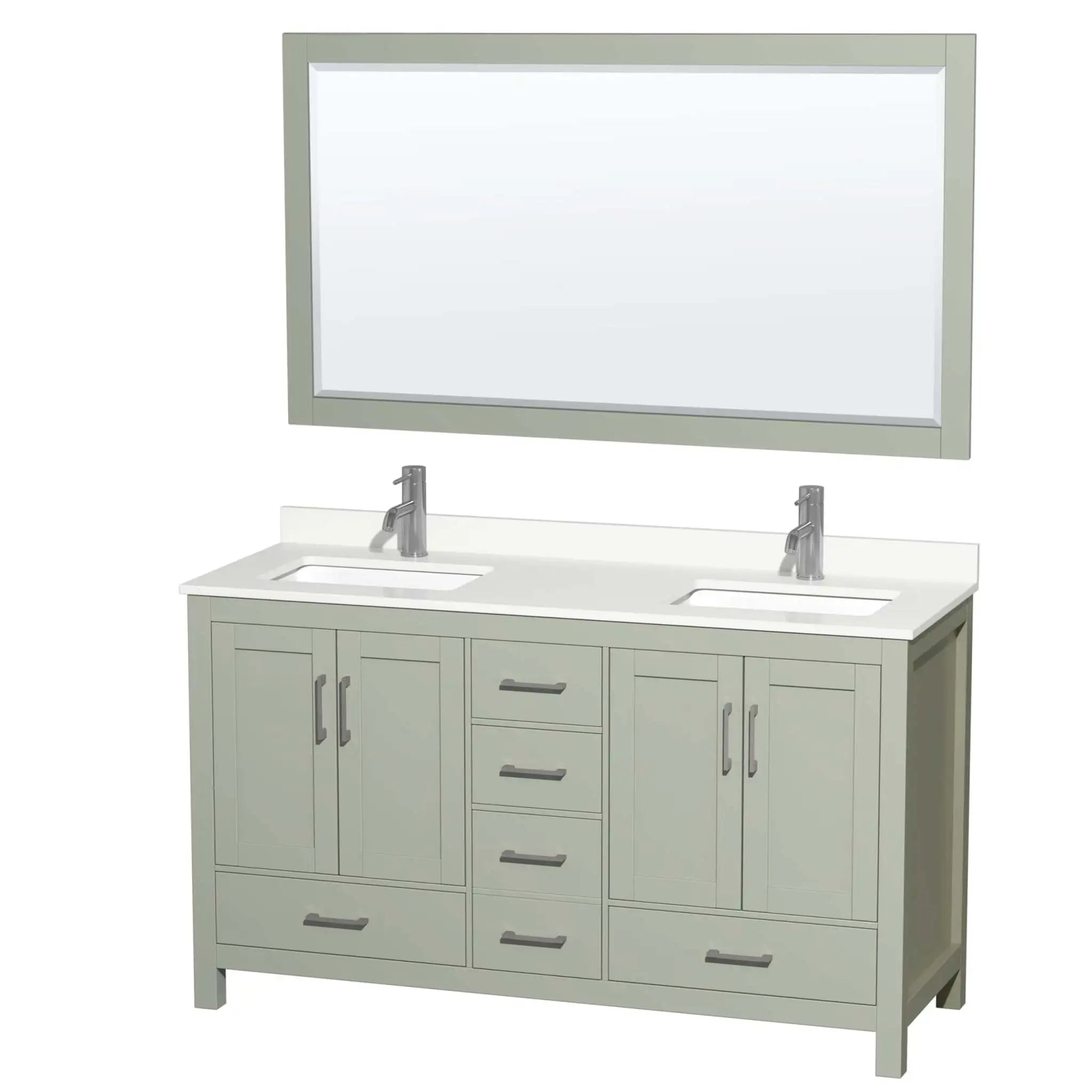 60" Sheffield 60 inch Double Bathroom Vanity in Light Green with Brushed Nickel Trim & 58" Mirror by Wyndham