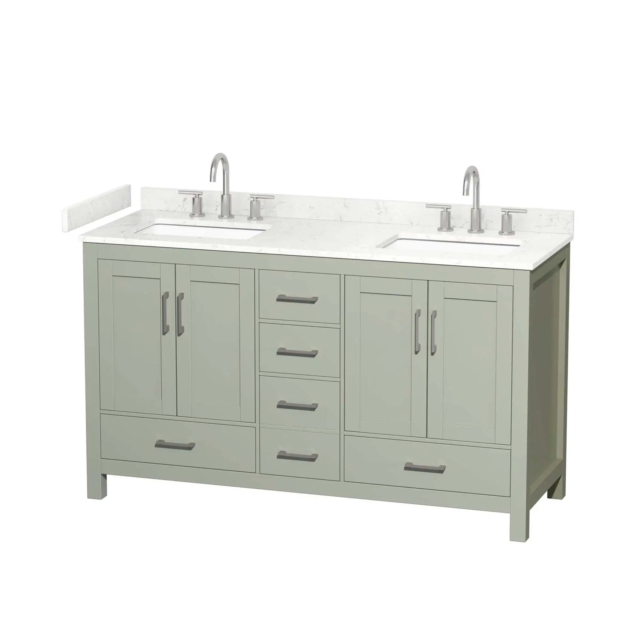 60" Sheffield 60 inch Double Bathroom Vanity in Light Green with Brushed Nickel Trim by Wyndham