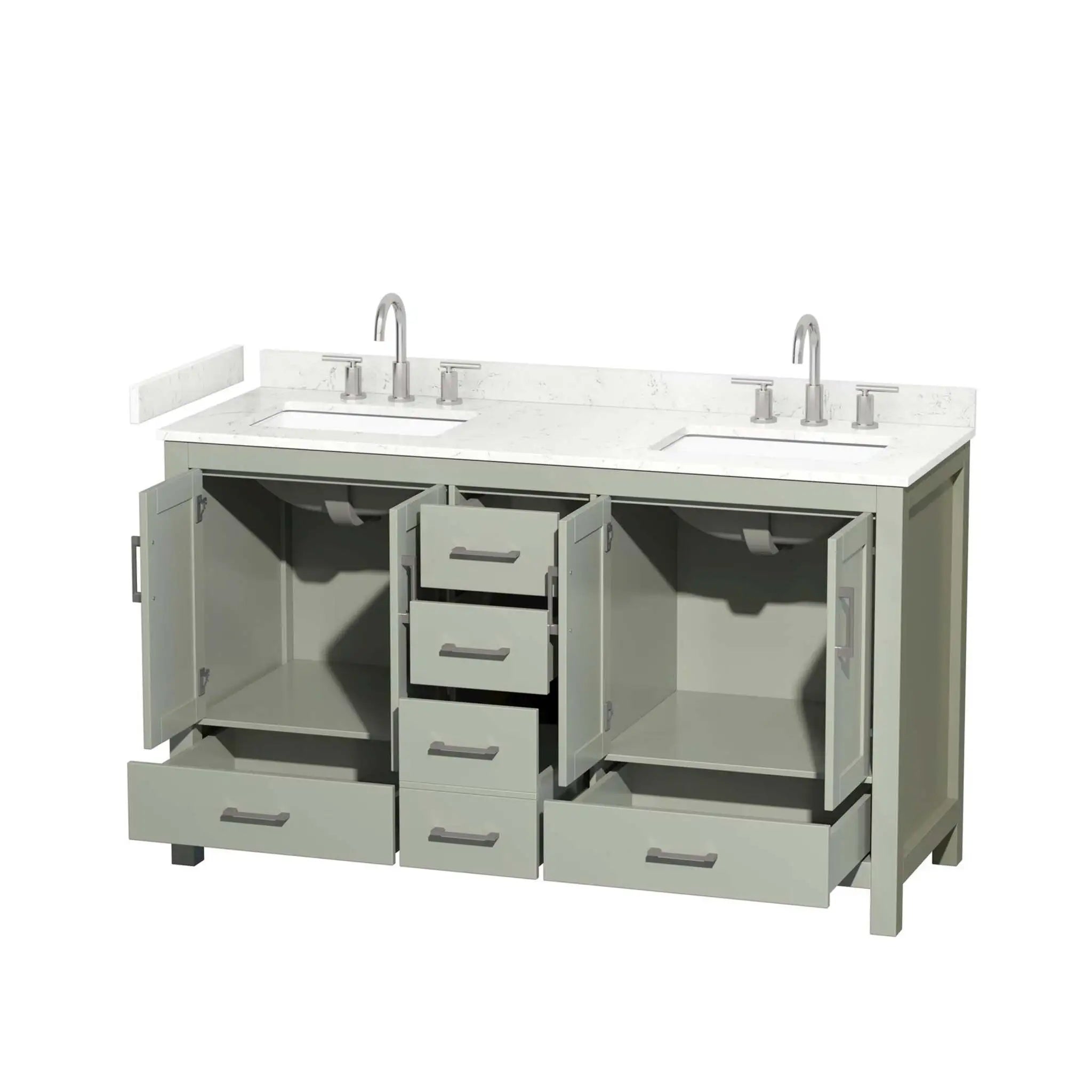 60" Sheffield 60 inch Double Bathroom Vanity in Light Green with Brushed Nickel Trim by Wyndham