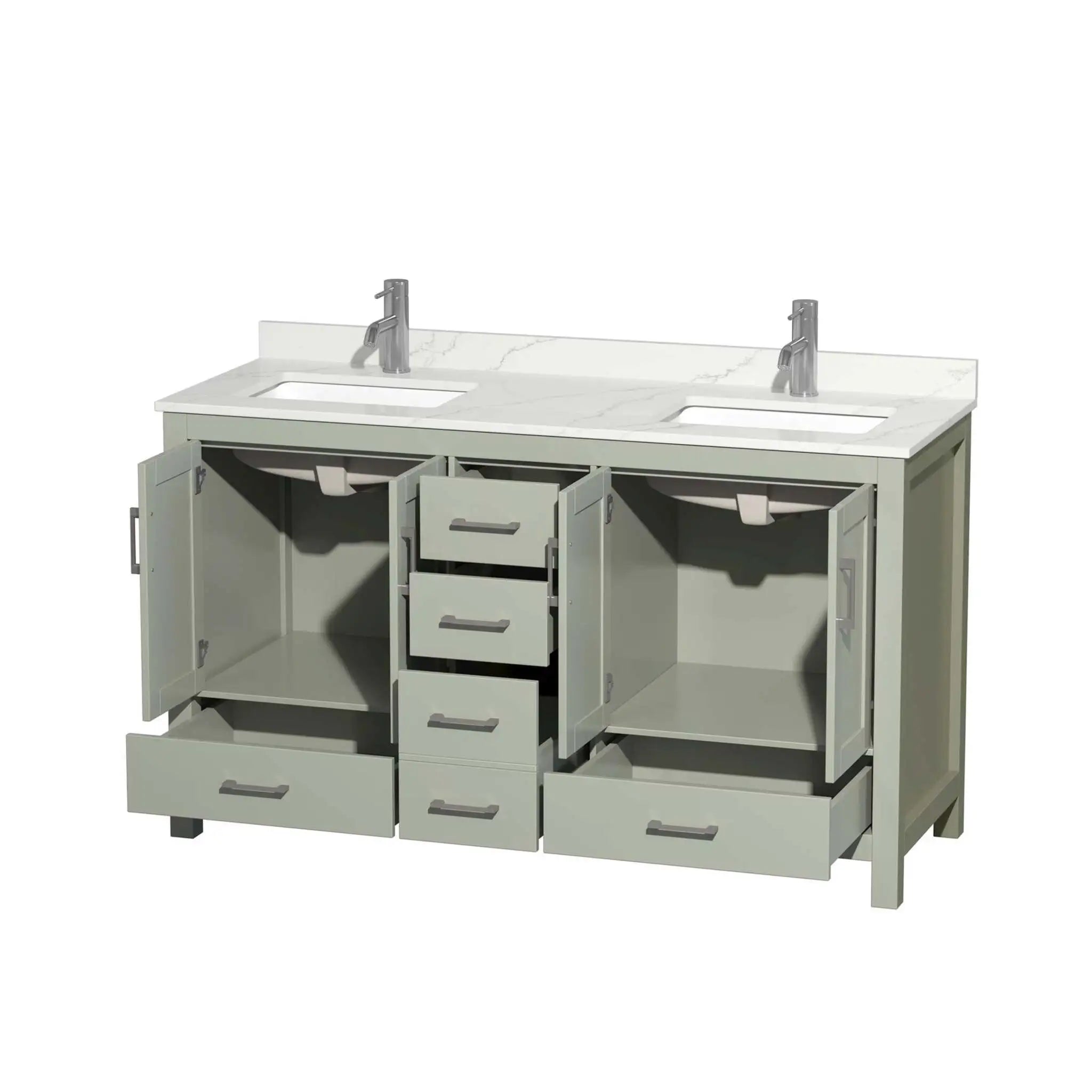 60" Sheffield 60 inch Double Bathroom Vanity in Light Green with Brushed Nickel Trim by Wyndham