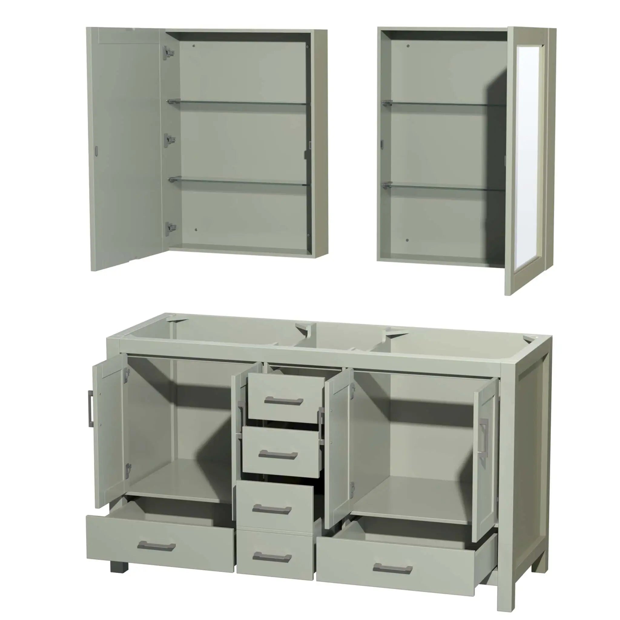 60" Sheffield 60 inch Double Bathroom Vanity in Light Green with Brushed Nickel Trim & Medicine Cabinet by Wyndham