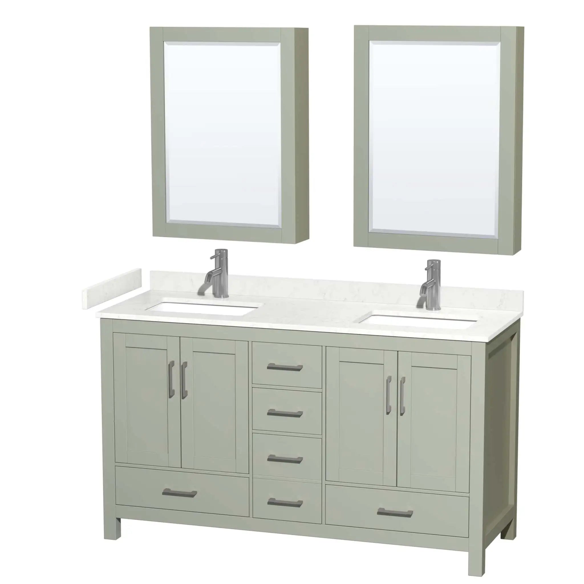 60" Sheffield 60 inch Double Bathroom Vanity in Light Green with Brushed Nickel Trim & Medicine Cabinet by Wyndham