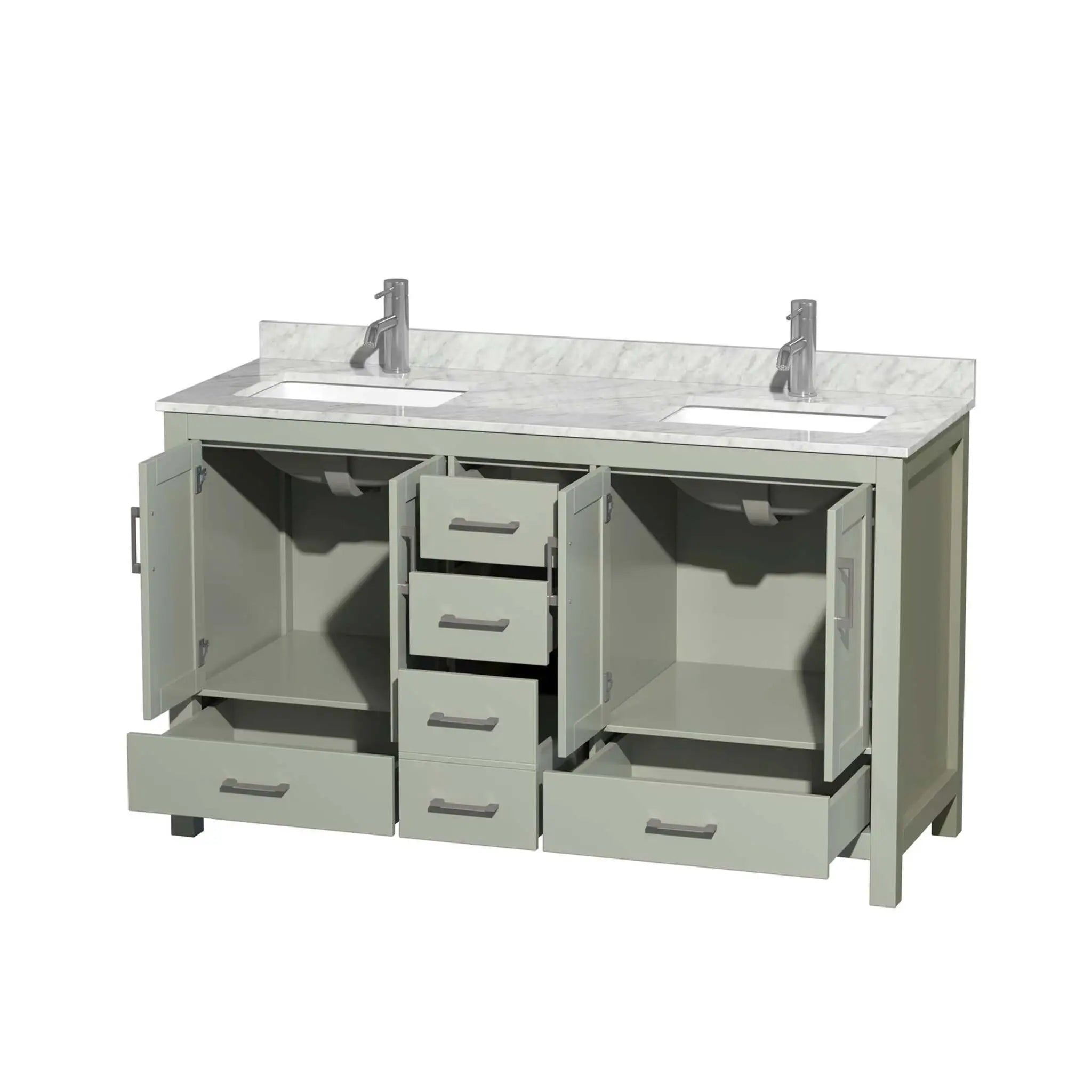60" Sheffield 60 inch Double Bathroom Vanity in Light Green with Brushed Nickel Trim by Wyndham