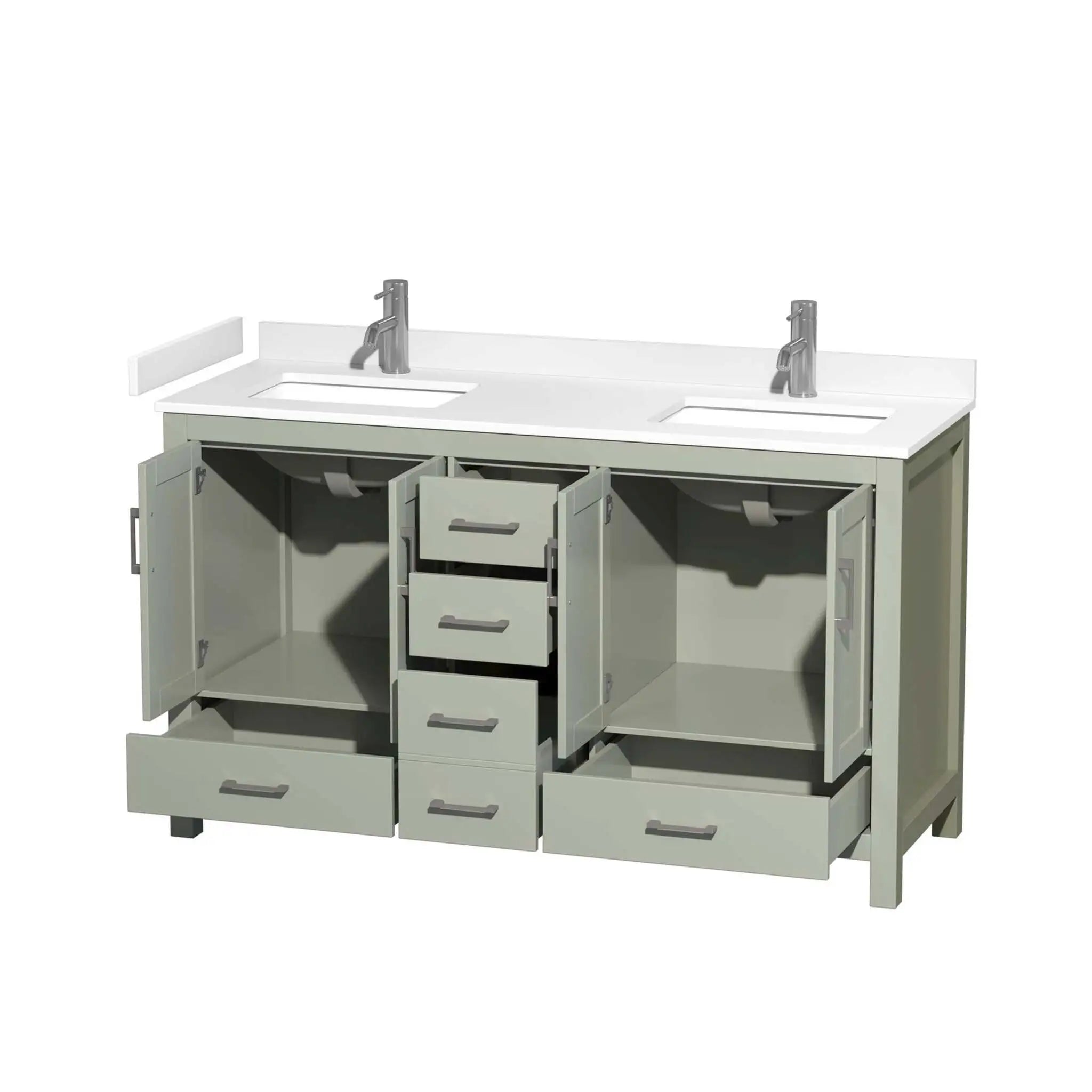 60" Sheffield 60 inch Double Bathroom Vanity in Light Green with Brushed Nickel Trim by Wyndham