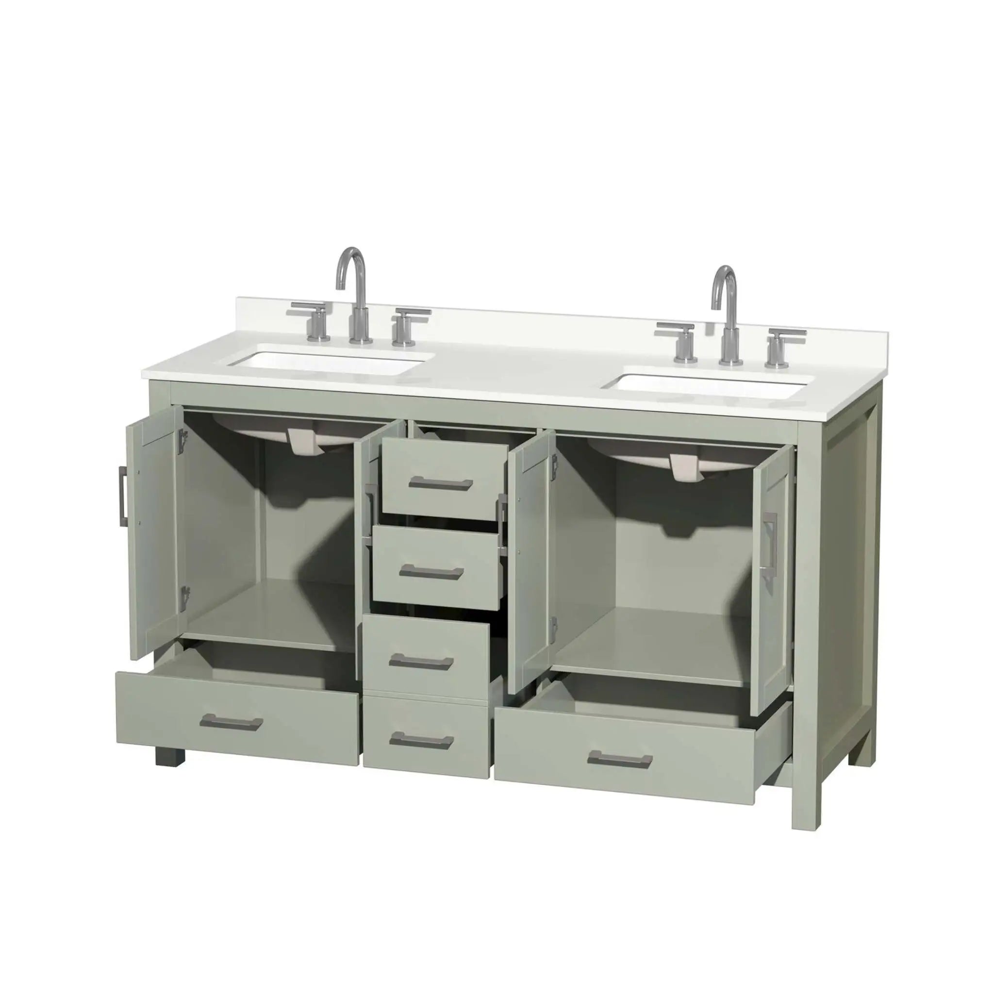 60" Sheffield 60 inch Double Bathroom Vanity in Light Green with Brushed Nickel Trim by Wyndham