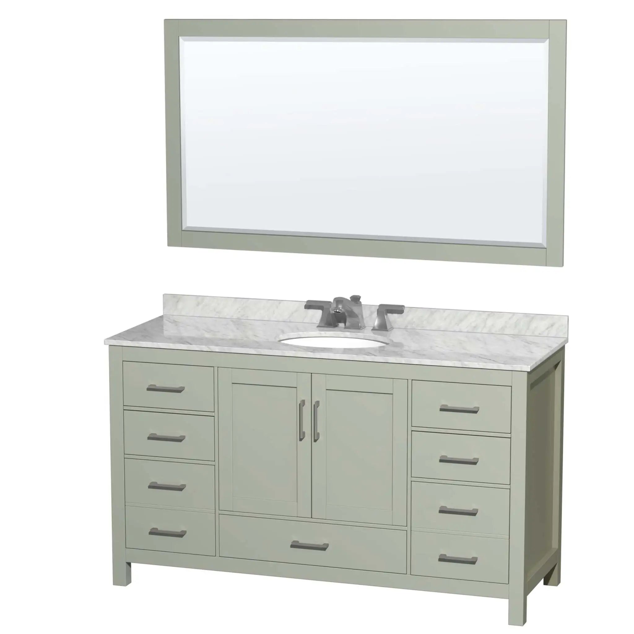 60" Sheffield 60 inch Single Bathroom Vanity in Light Green with Brushed Nickel Trim & 58" Mirror by Wyndham