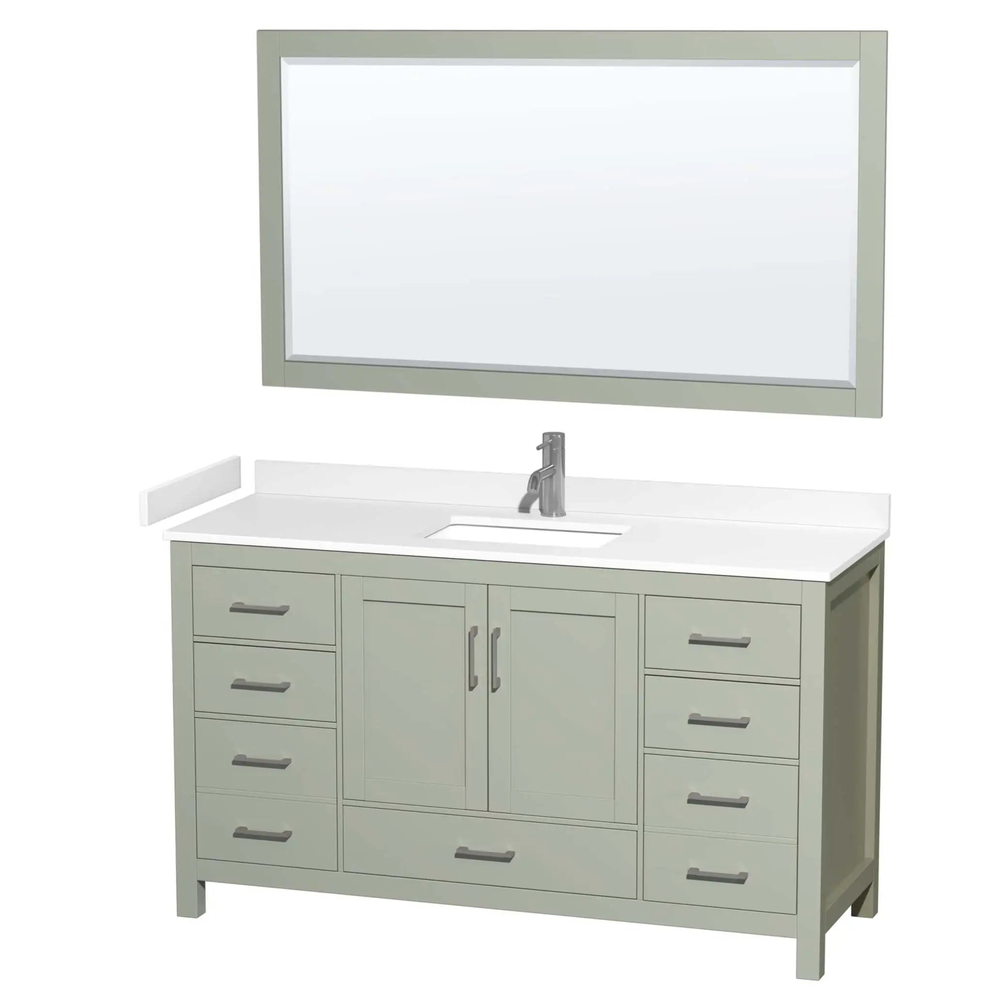60" Sheffield 60 inch Single Bathroom Vanity in Light Green with Brushed Nickel Trim & 58" Mirror by Wyndham