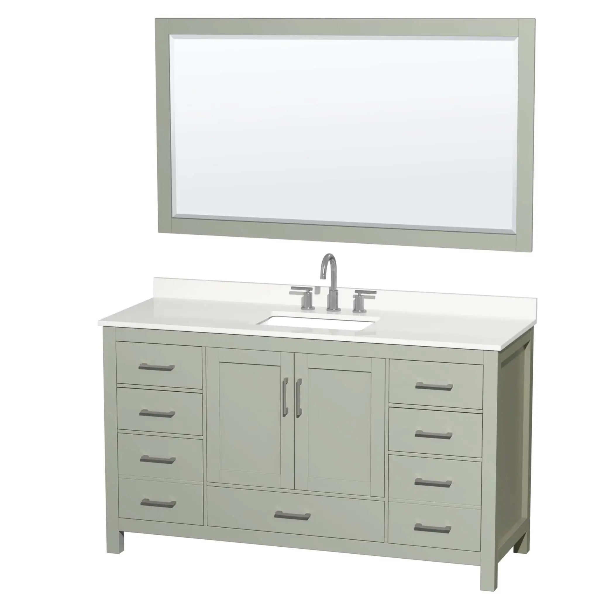 60" Sheffield 60 inch Single Bathroom Vanity in Light Green with Brushed Nickel Trim & 58" Mirror by Wyndham