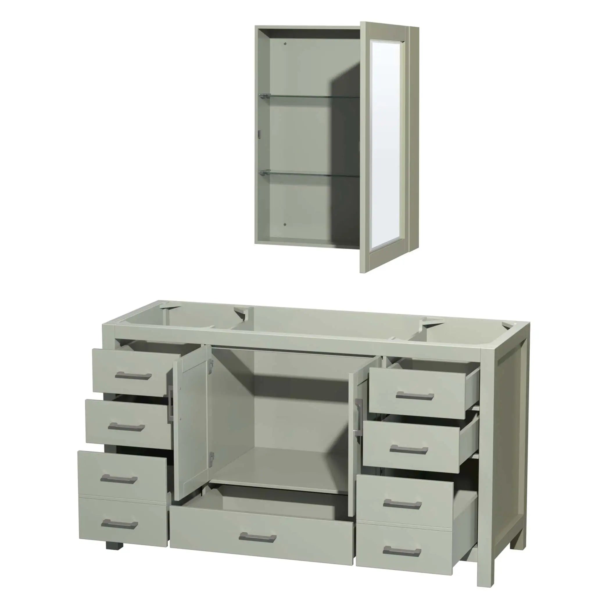 60" Sheffield 60 inch Single Bathroom Vanity in Light Green with Brushed Nickel Trim & Medicine Cabinet by Wyndham