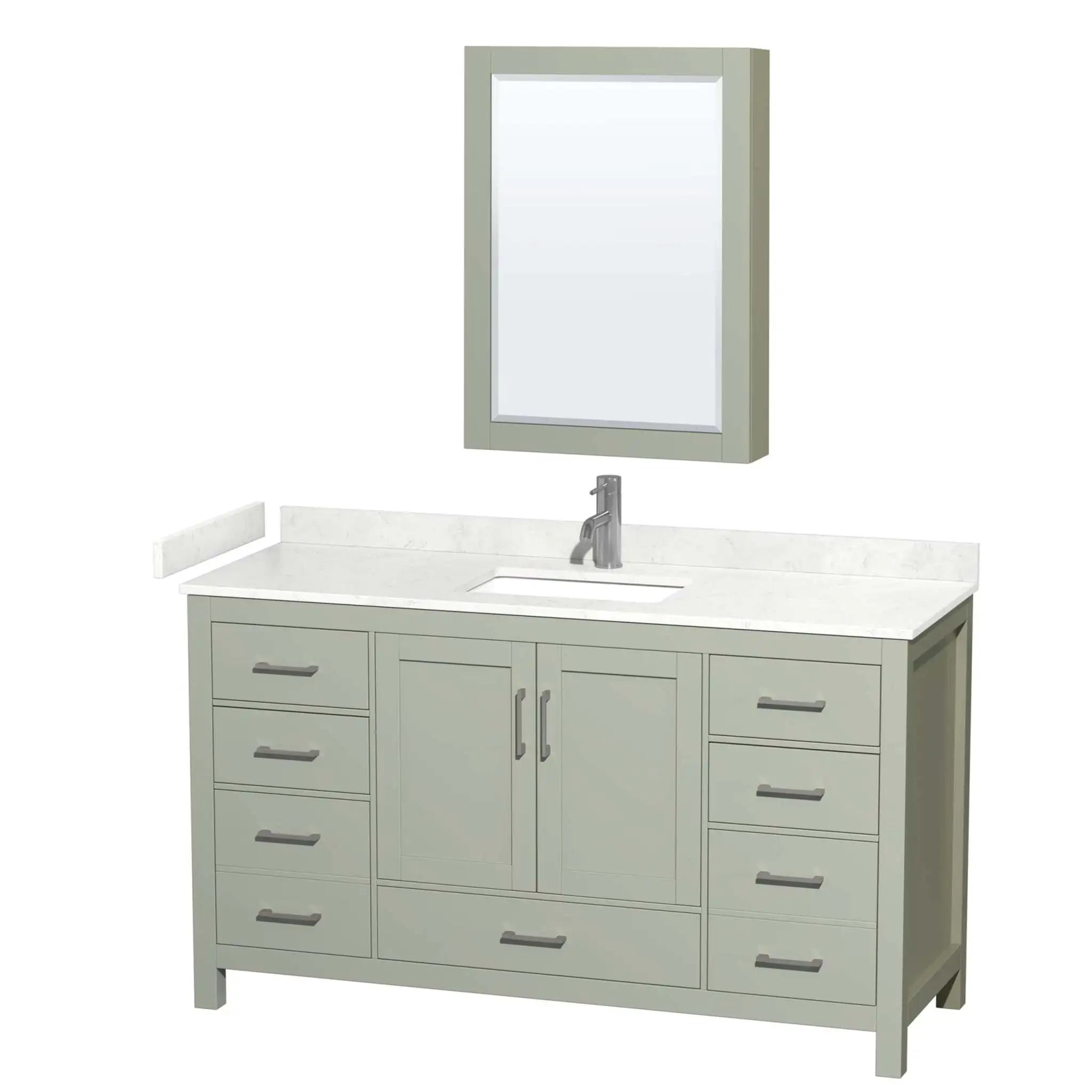 60" Sheffield 60 inch Single Bathroom Vanity in Light Green with Brushed Nickel Trim & Medicine Cabinet by Wyndham