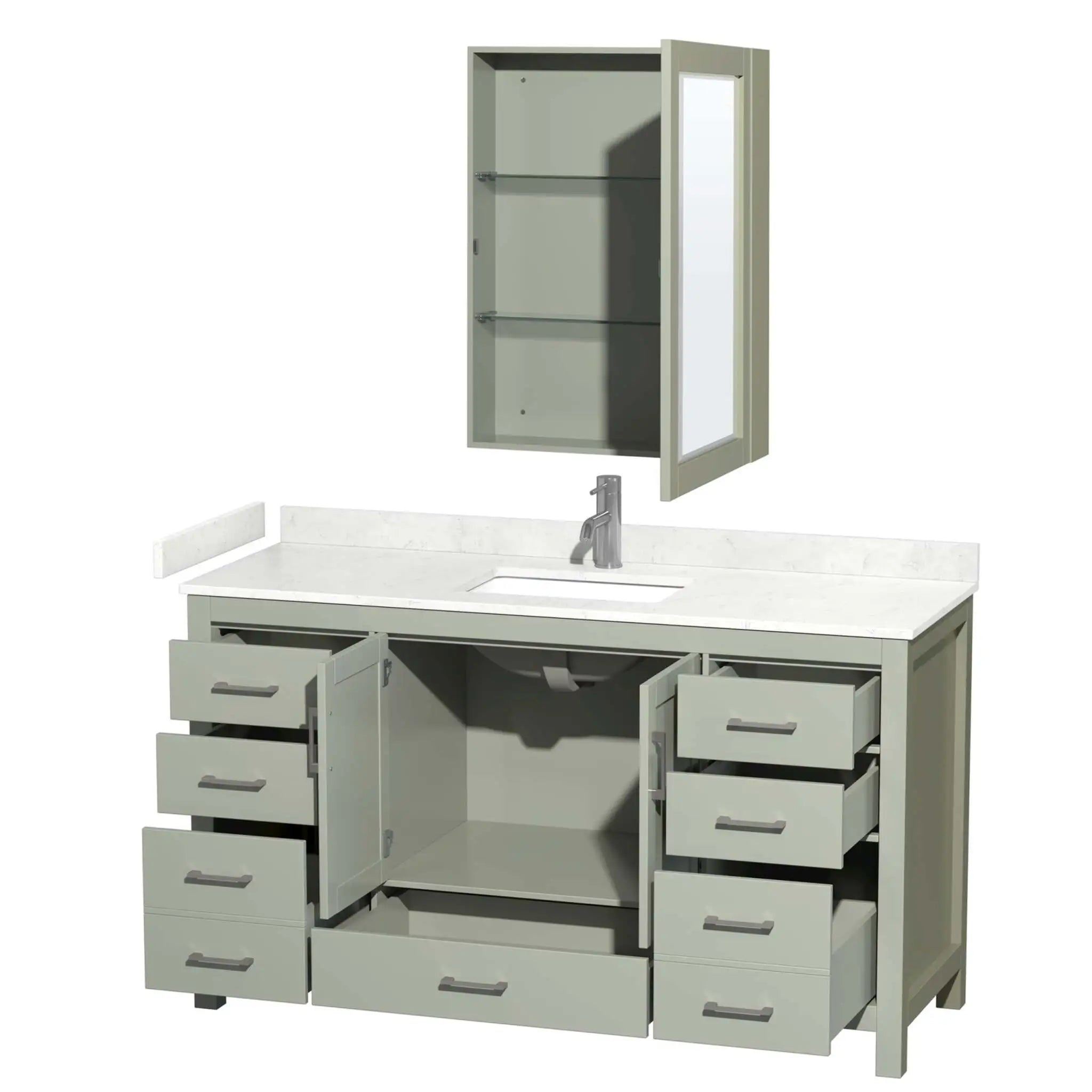 60" Sheffield 60 inch Single Bathroom Vanity in Light Green with Brushed Nickel Trim & Medicine Cabinet by Wyndham