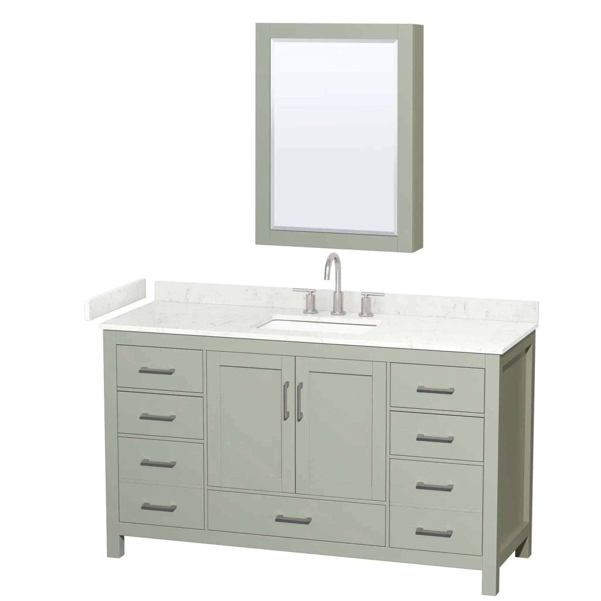 60" Sheffield 60 inch Single Bathroom Vanity in Light Green with Brushed Nickel Trim & Medicine Cabinet by Wyndham