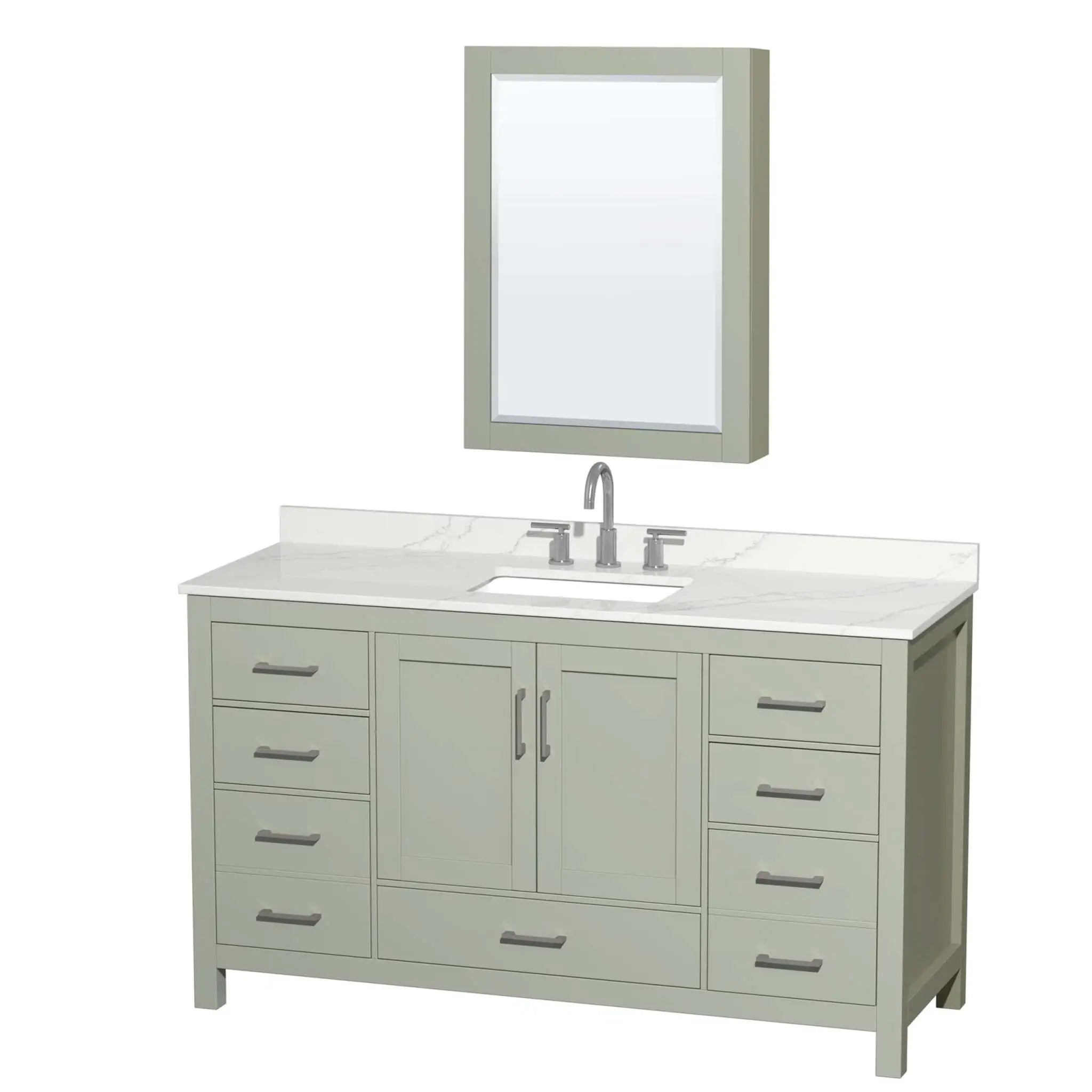 60" Sheffield 60 inch Single Bathroom Vanity in Light Green with Brushed Nickel Trim & Medicine Cabinet by Wyndham
