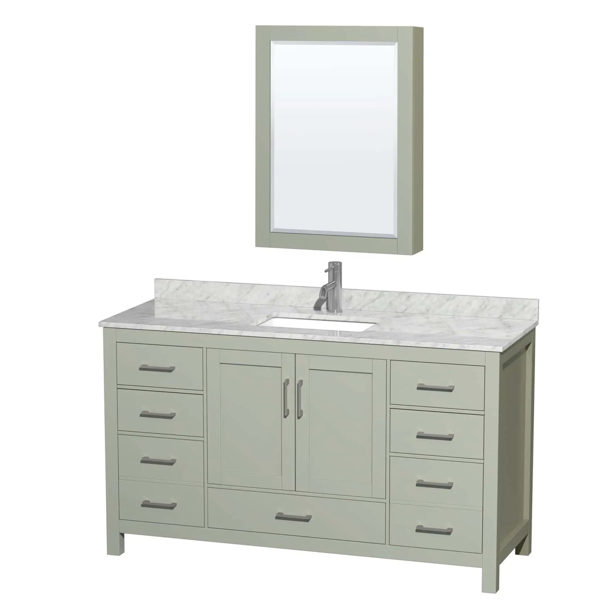 60" Sheffield 60 inch Single Bathroom Vanity in Light Green with Brushed Nickel Trim & Medicine Cabinet by Wyndham