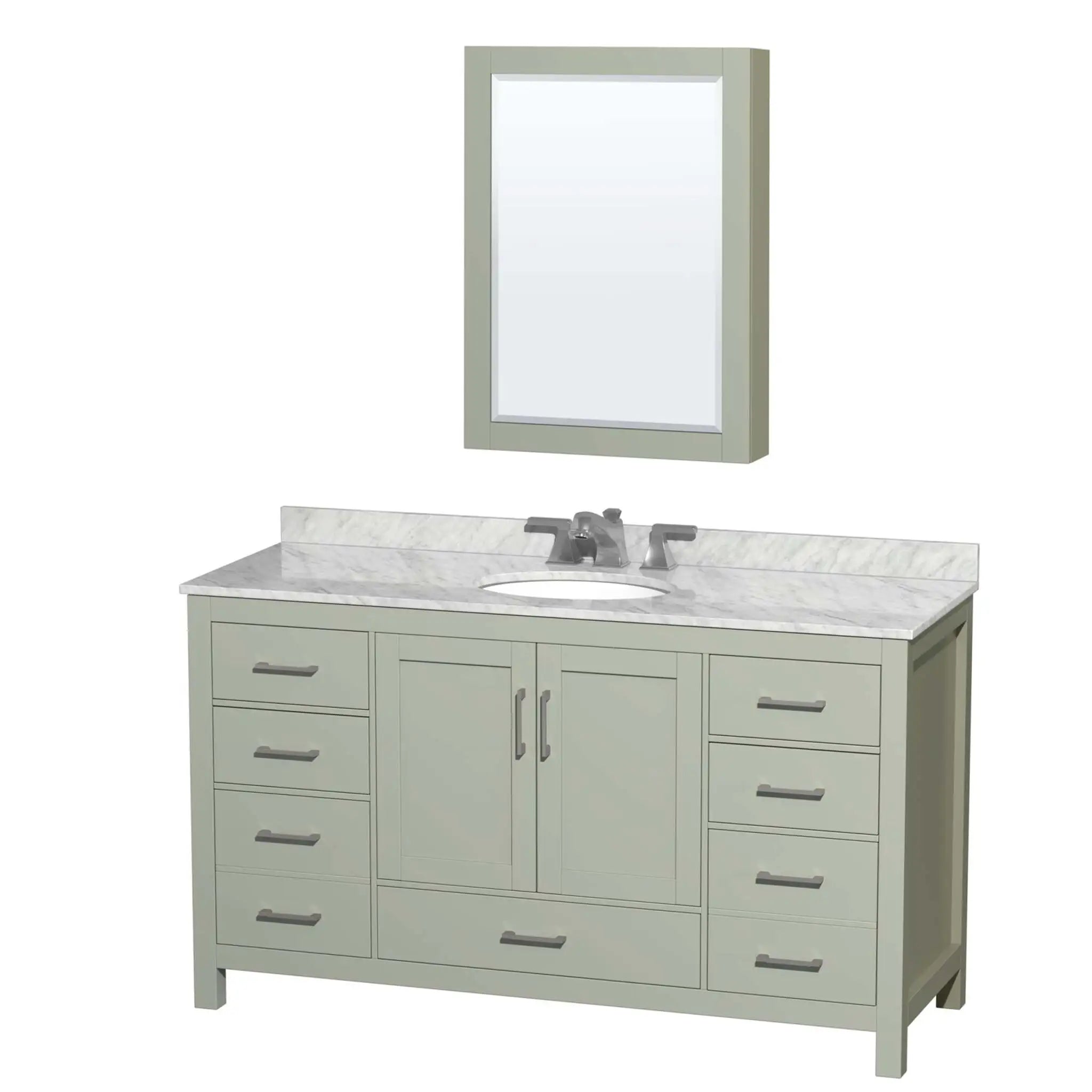 60" Sheffield 60 inch Single Bathroom Vanity in Light Green with Brushed Nickel Trim & Medicine Cabinet by Wyndham