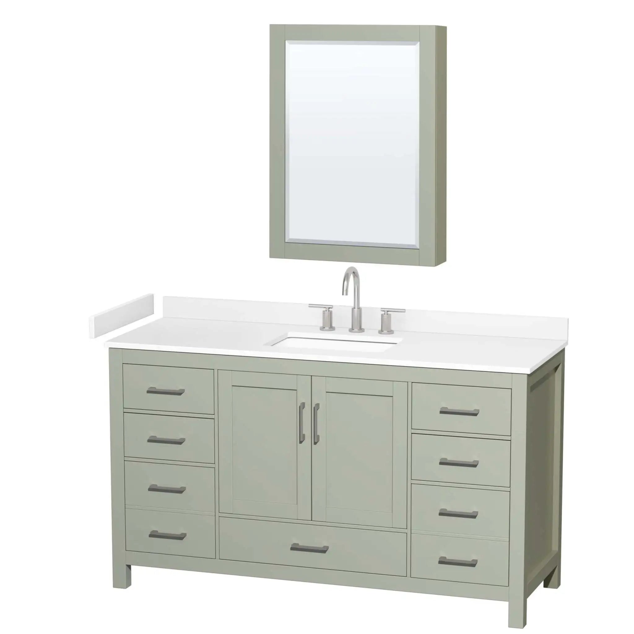 60" Sheffield 60 inch Single Bathroom Vanity in Light Green with Brushed Nickel Trim & Medicine Cabinet by Wyndham