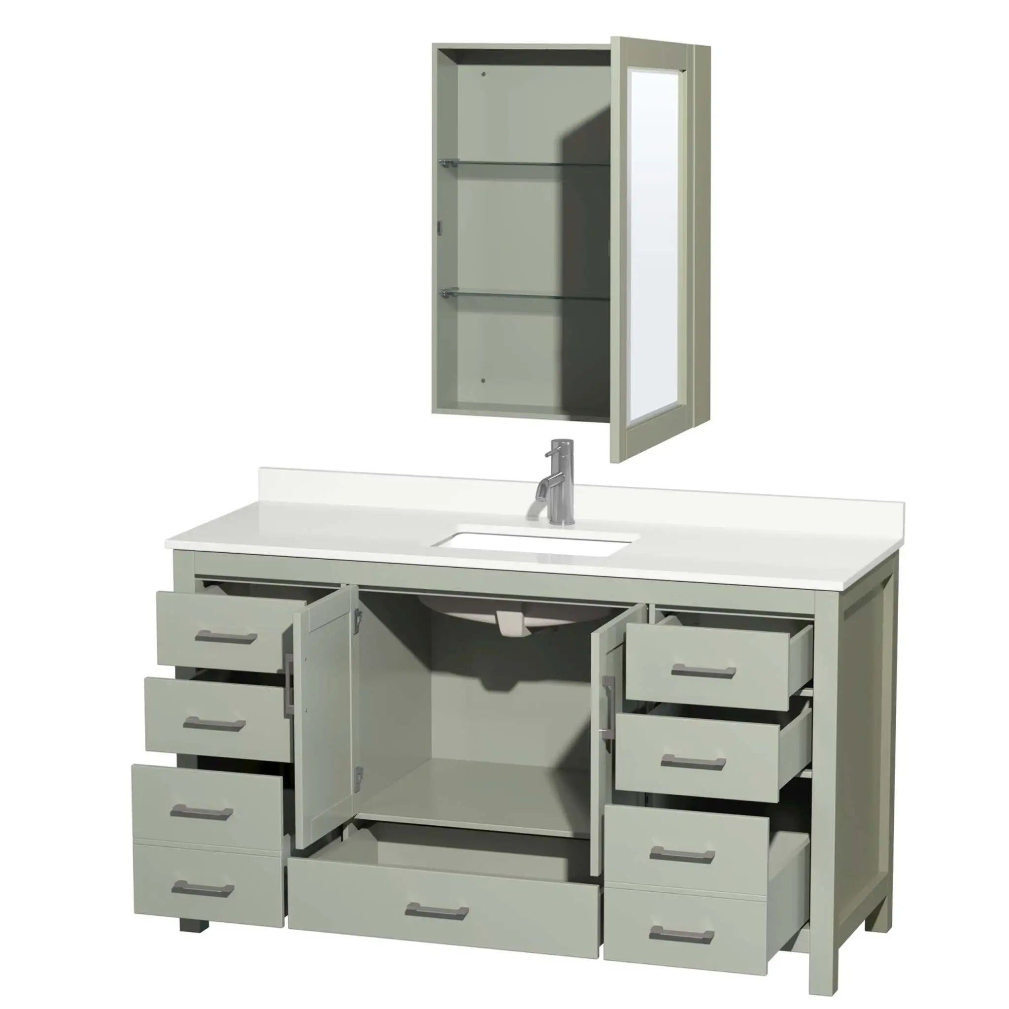 60" Sheffield 60 inch Single Bathroom Vanity in Light Green with Brushed Nickel Trim & Medicine Cabinet by Wyndham