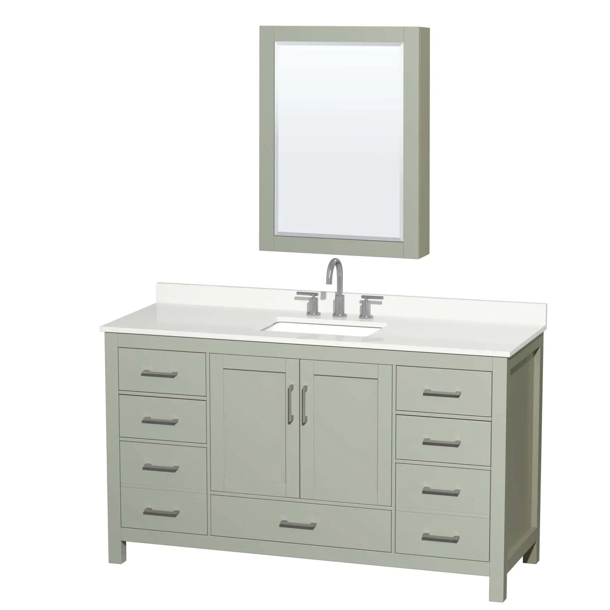 60" Sheffield 60 inch Single Bathroom Vanity in Light Green with Brushed Nickel Trim & Medicine Cabinet by Wyndham
