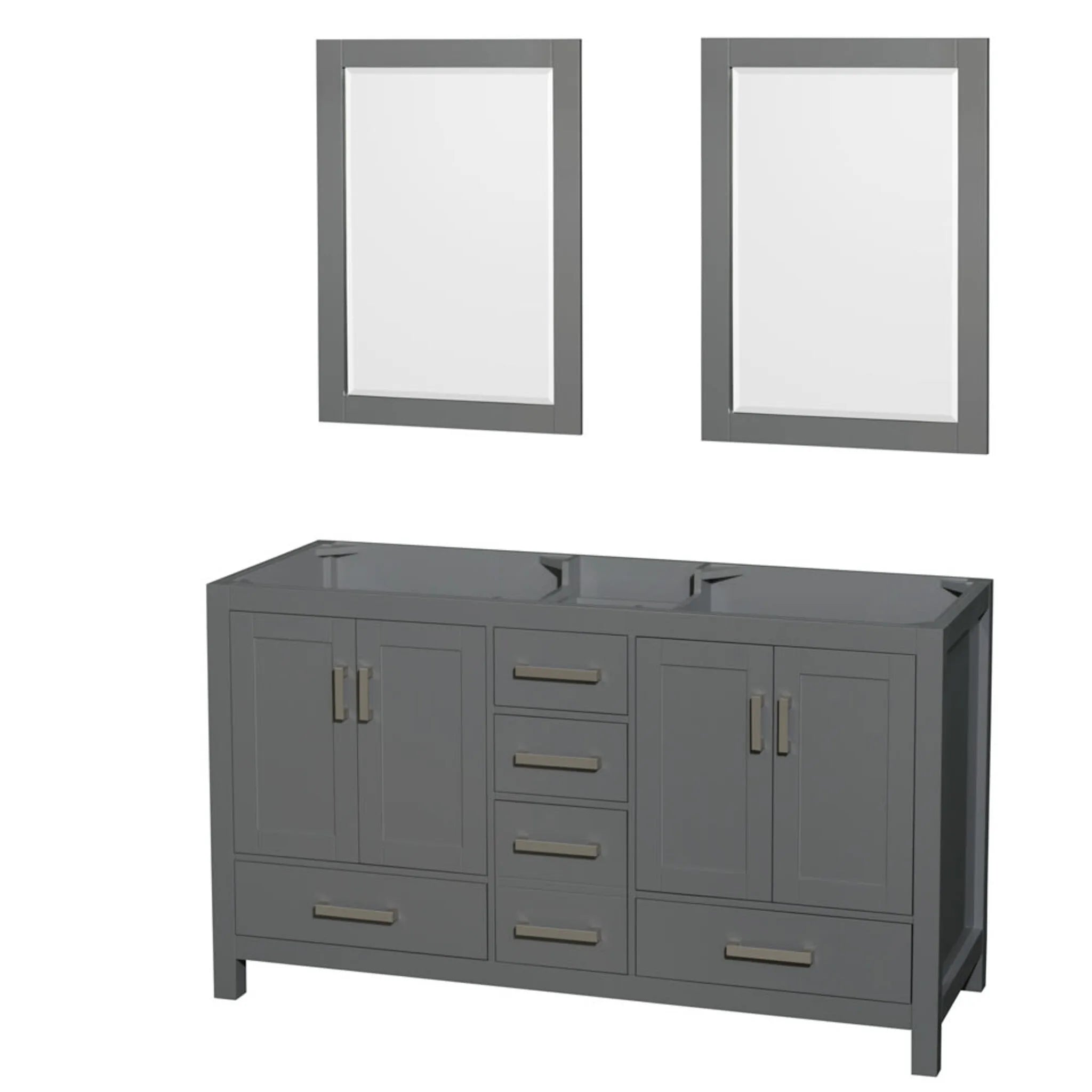 60" Sheffield Double Bathroom Vanity in Dark Gray with Brushed Chrome Trim & 24" Mirror by Wyndham
