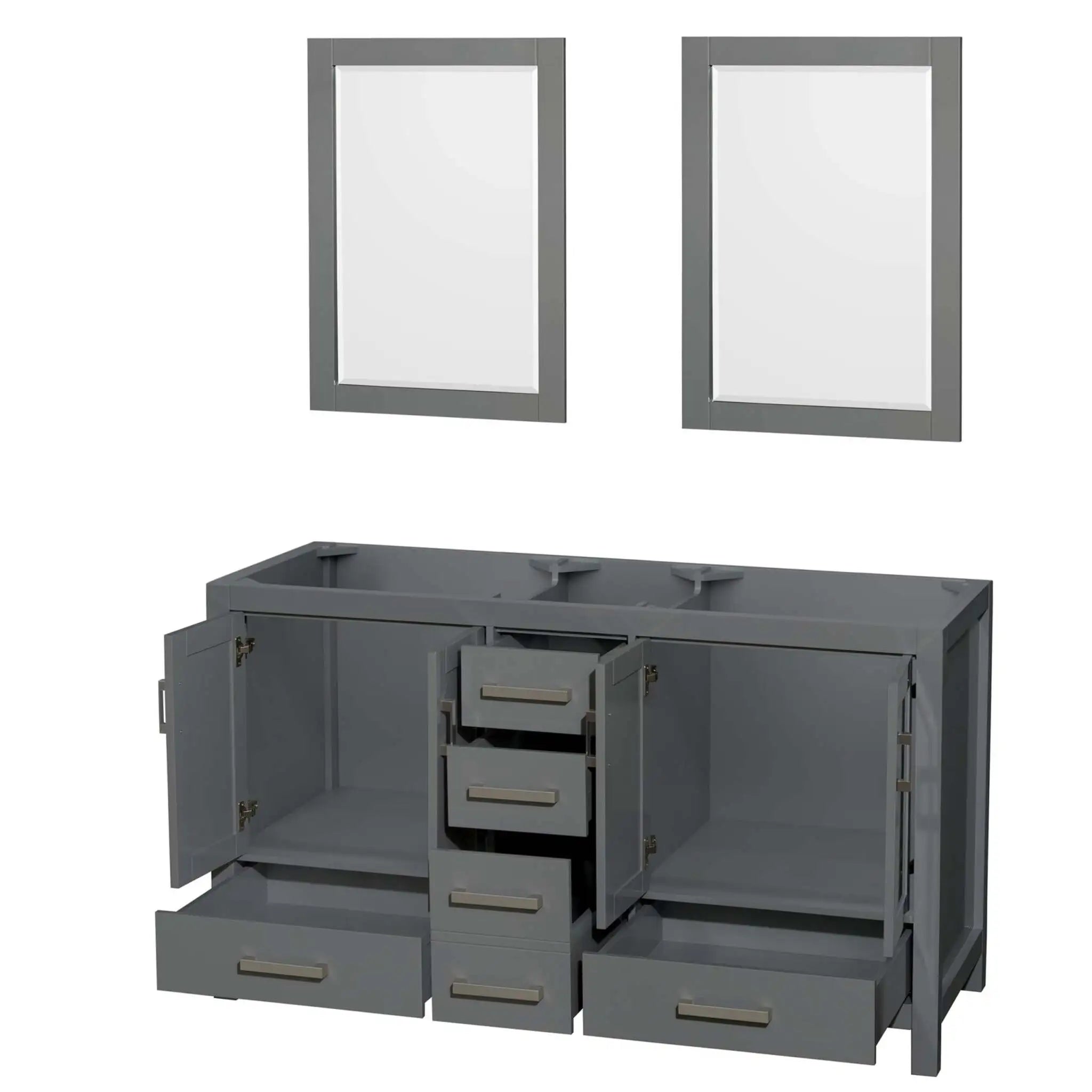 60" Sheffield Double Bathroom Vanity in Dark Gray with Brushed Chrome Trim & 24" Mirror by Wyndham