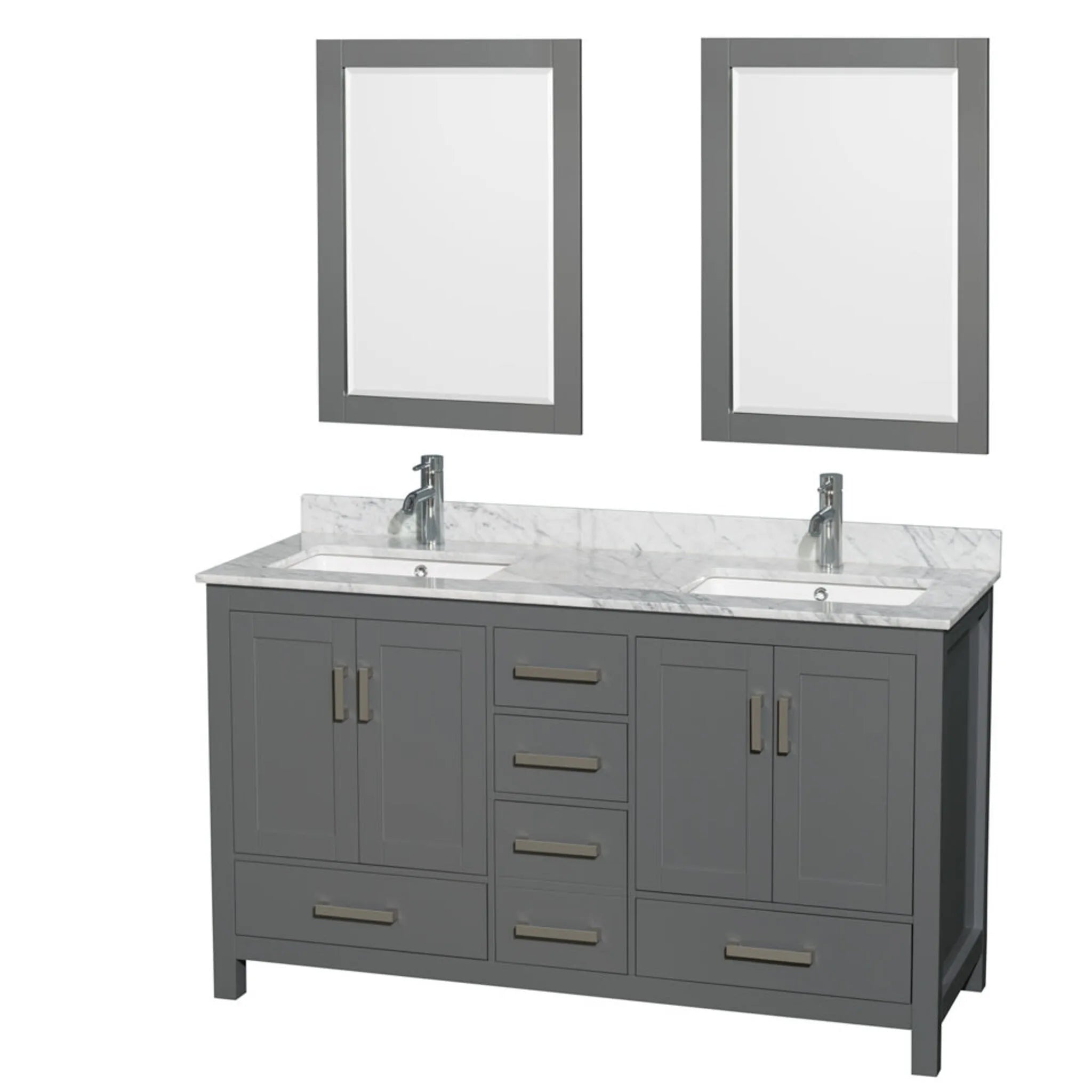 60" Sheffield Double Bathroom Vanity in Dark Gray with Brushed Chrome Trim & 24" Mirror by Wyndham