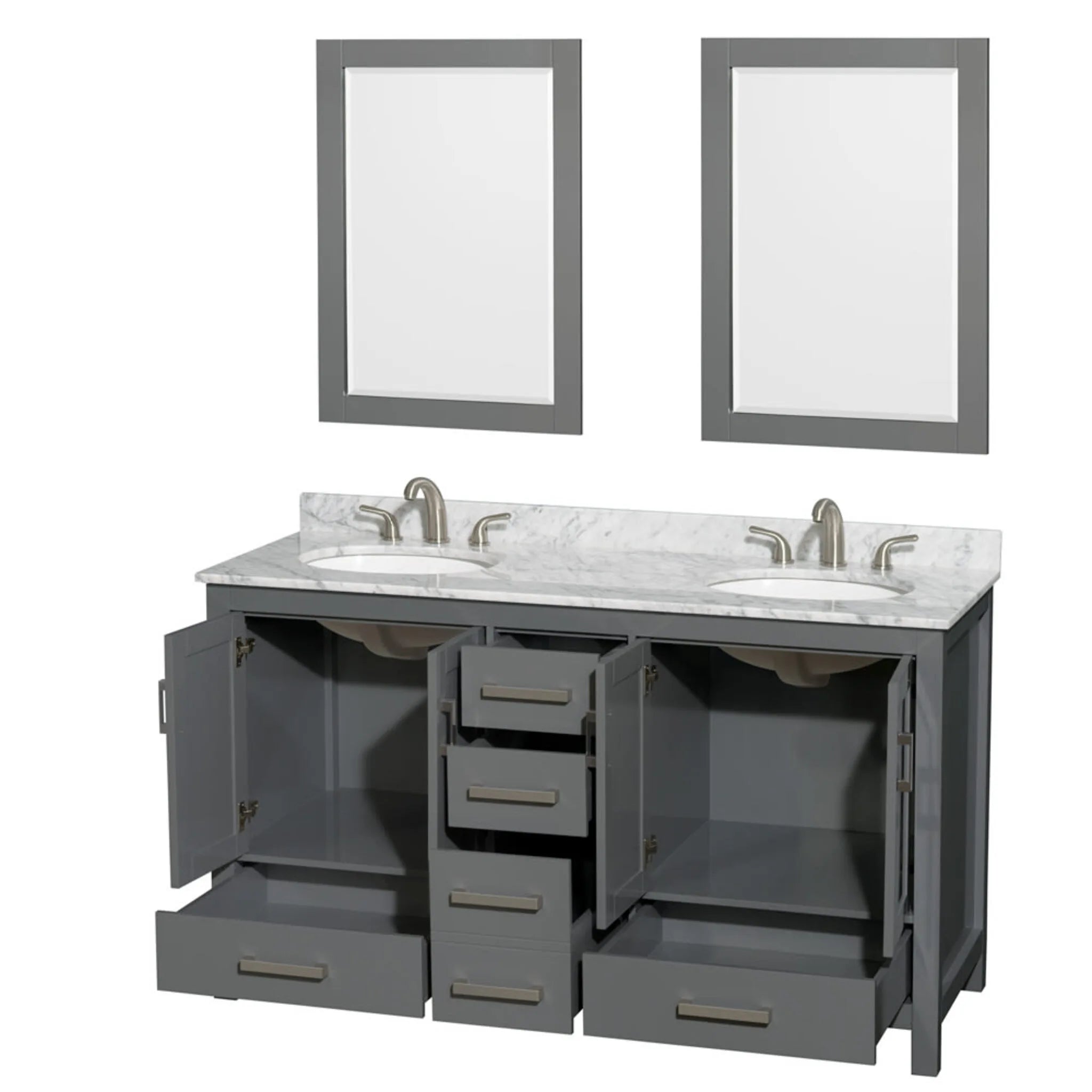 60" Sheffield Double Bathroom Vanity in Dark Gray with Brushed Chrome Trim & 24" Mirror by Wyndham