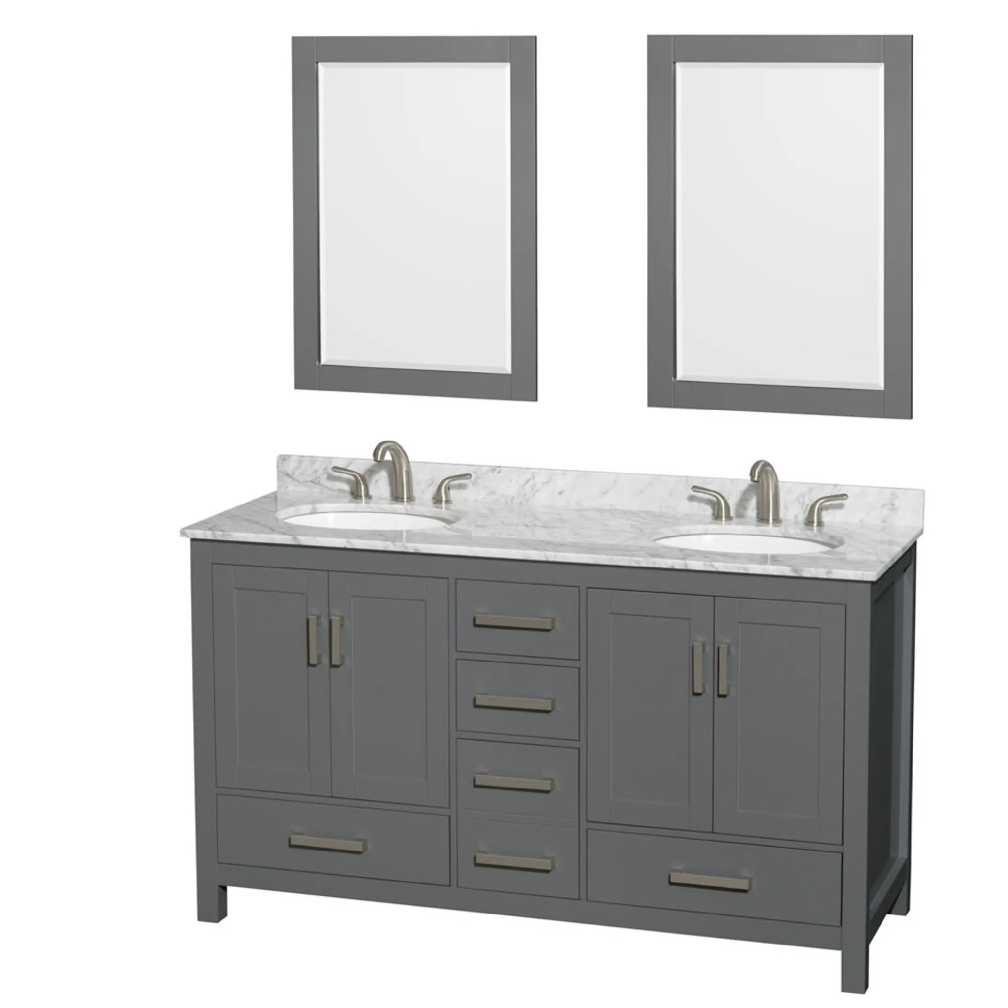 60" Sheffield Double Bathroom Vanity in Dark Gray with Brushed Chrome Trim & 24" Mirror by Wyndham
