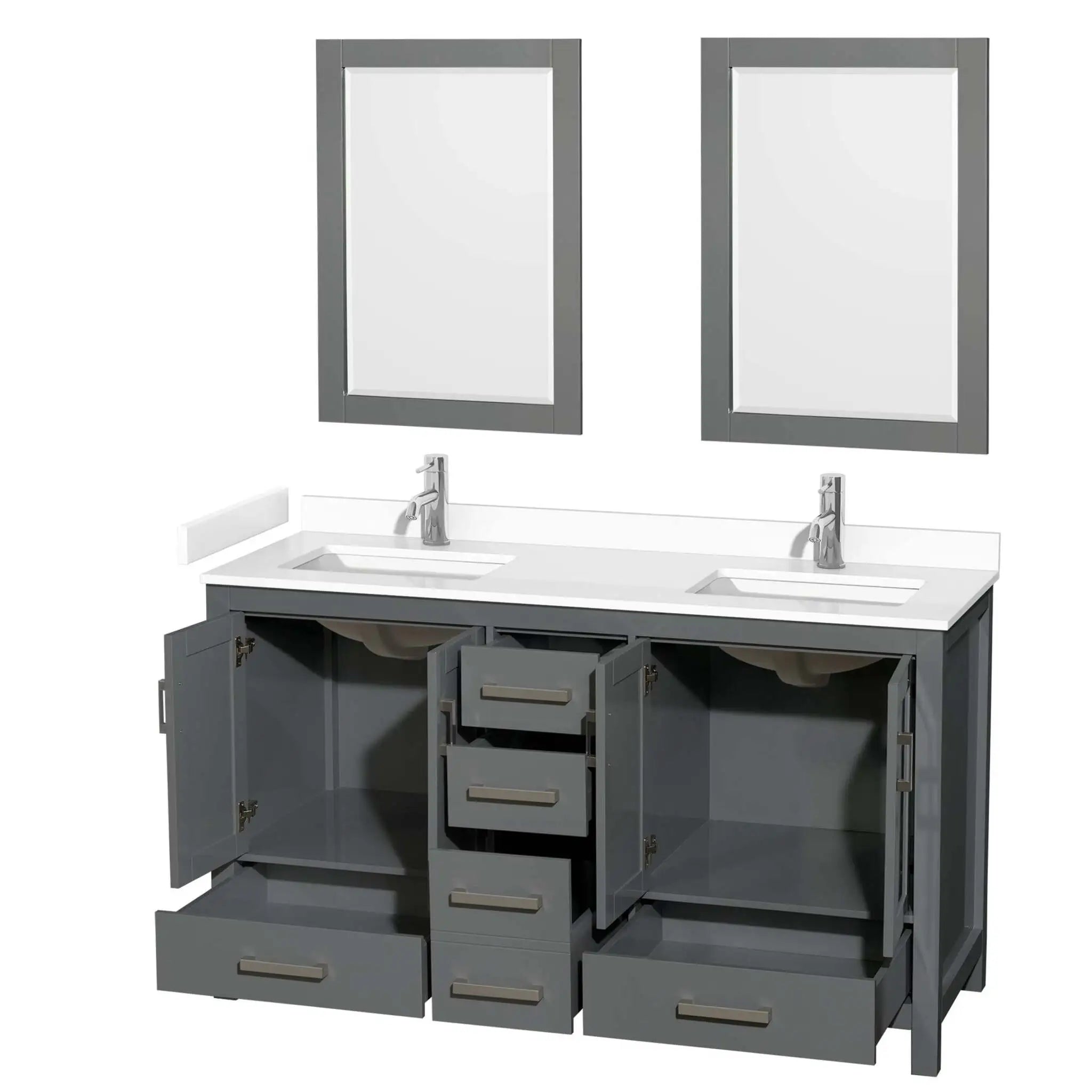 60" Sheffield Double Bathroom Vanity in Dark Gray with Brushed Chrome Trim & 24" Mirror by Wyndham