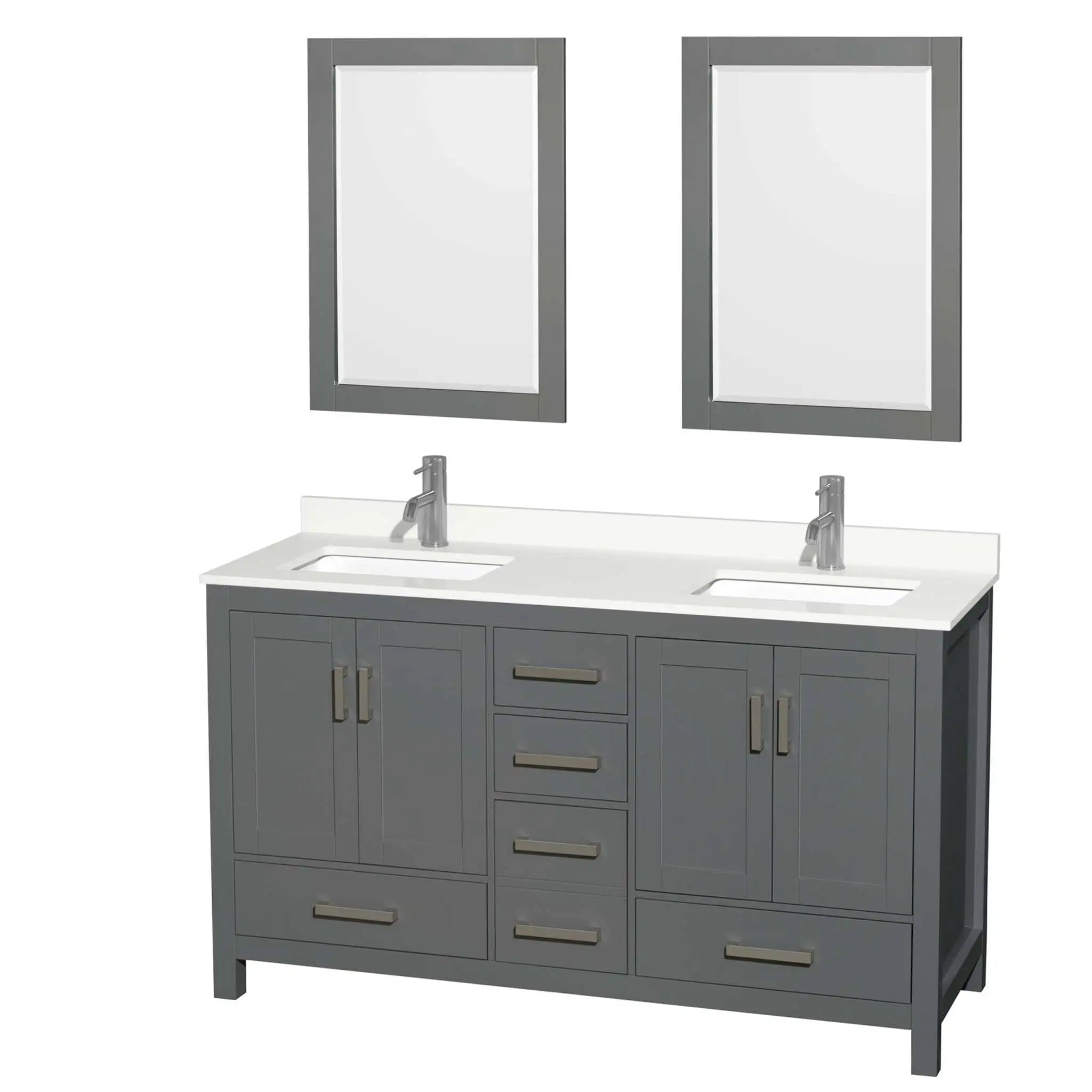 60" Sheffield Double Bathroom Vanity in Dark Gray with Brushed Chrome Trim & 24" Mirror by Wyndham