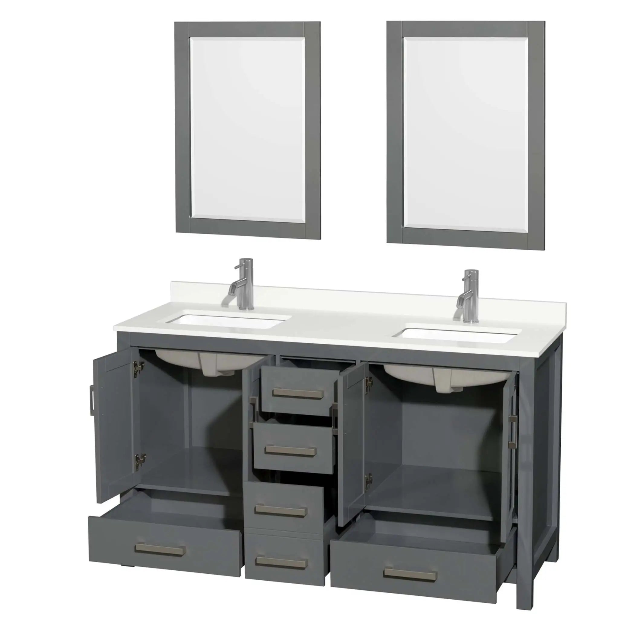 60" Sheffield Double Bathroom Vanity in Dark Gray with Brushed Chrome Trim & 24" Mirror by Wyndham