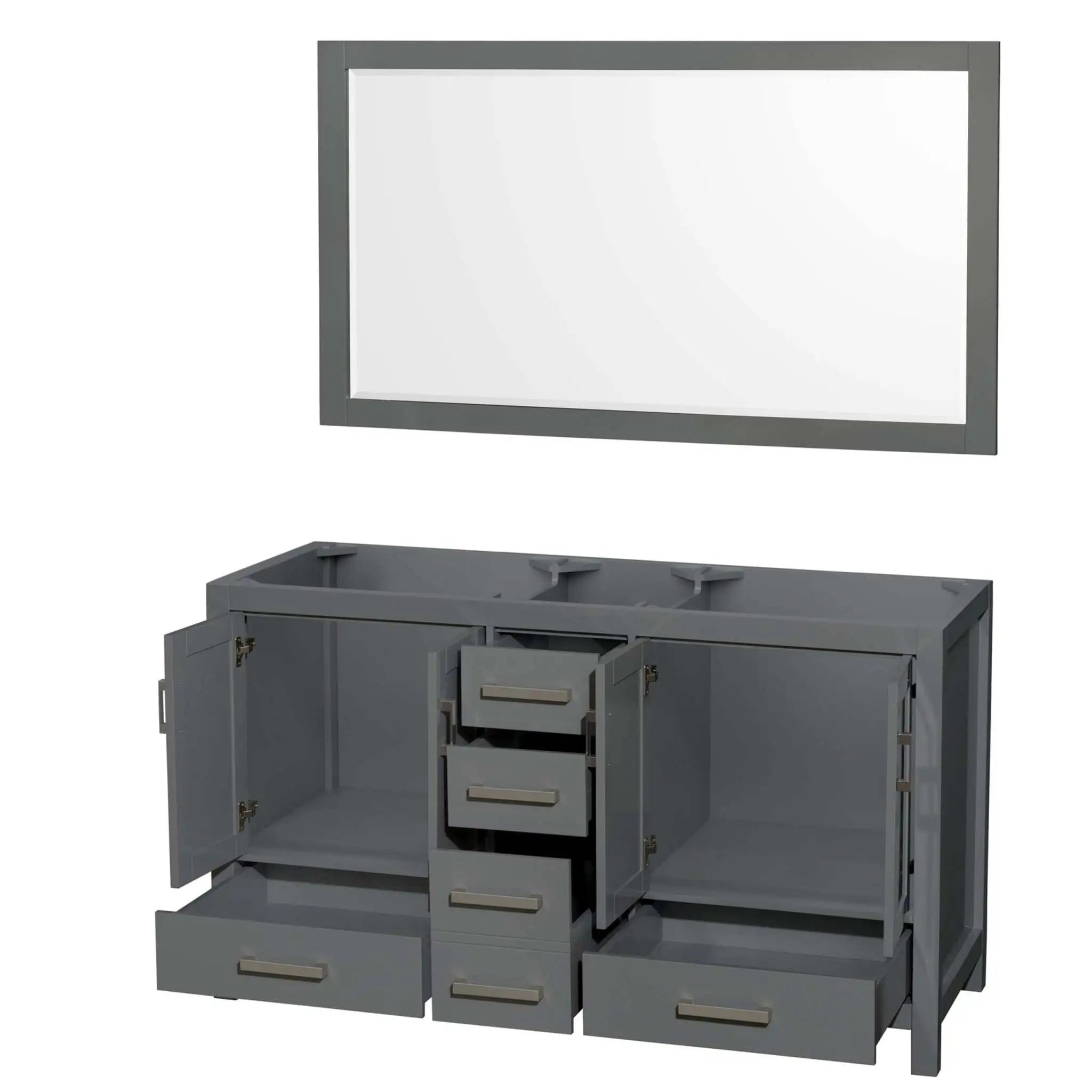60" Sheffield Double Bathroom Vanity in Dark Gray with Brushed Chrome Trim & 58" Mirror by Wyndham
