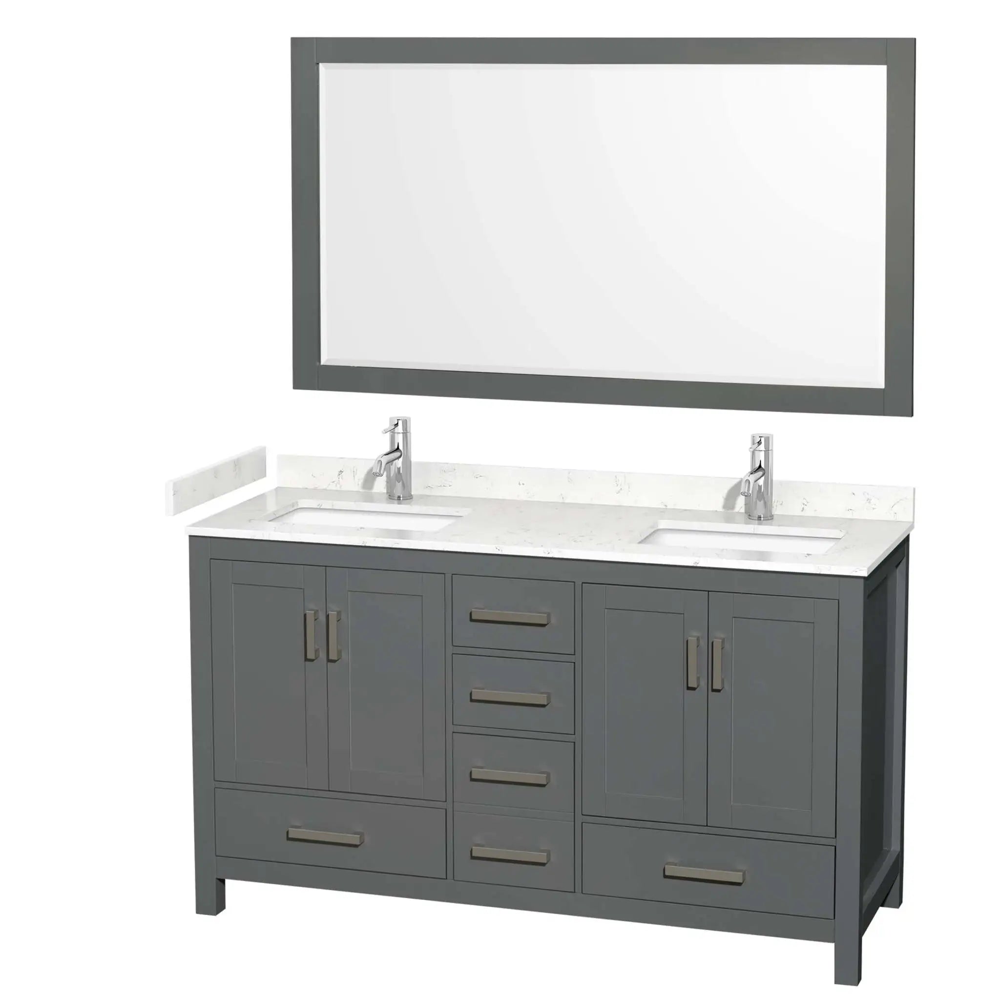 60" Sheffield Double Bathroom Vanity in Dark Gray with Brushed Chrome Trim & 58" Mirror by Wyndham