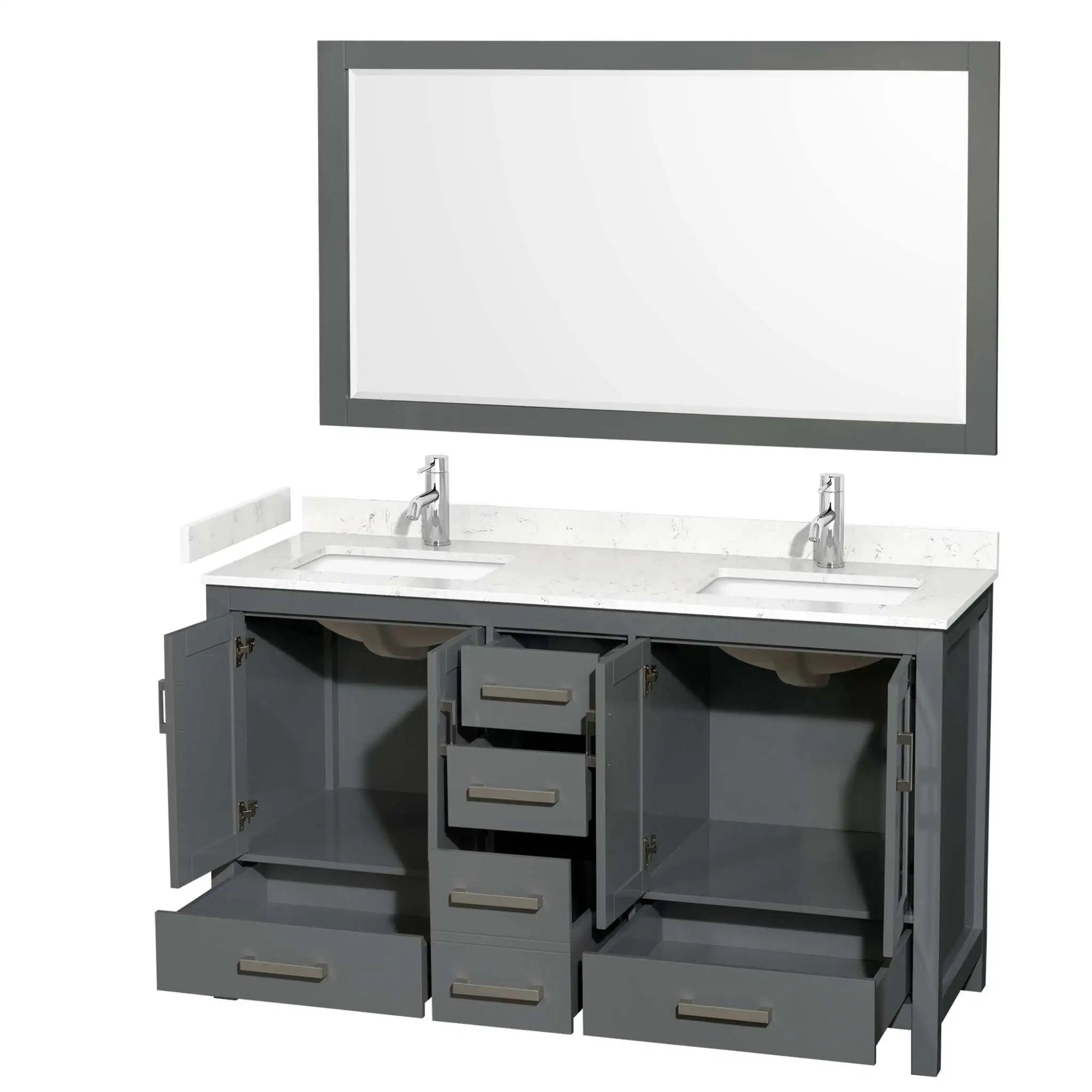 60" Sheffield Double Bathroom Vanity in Dark Gray with Brushed Chrome Trim & 58" Mirror by Wyndham