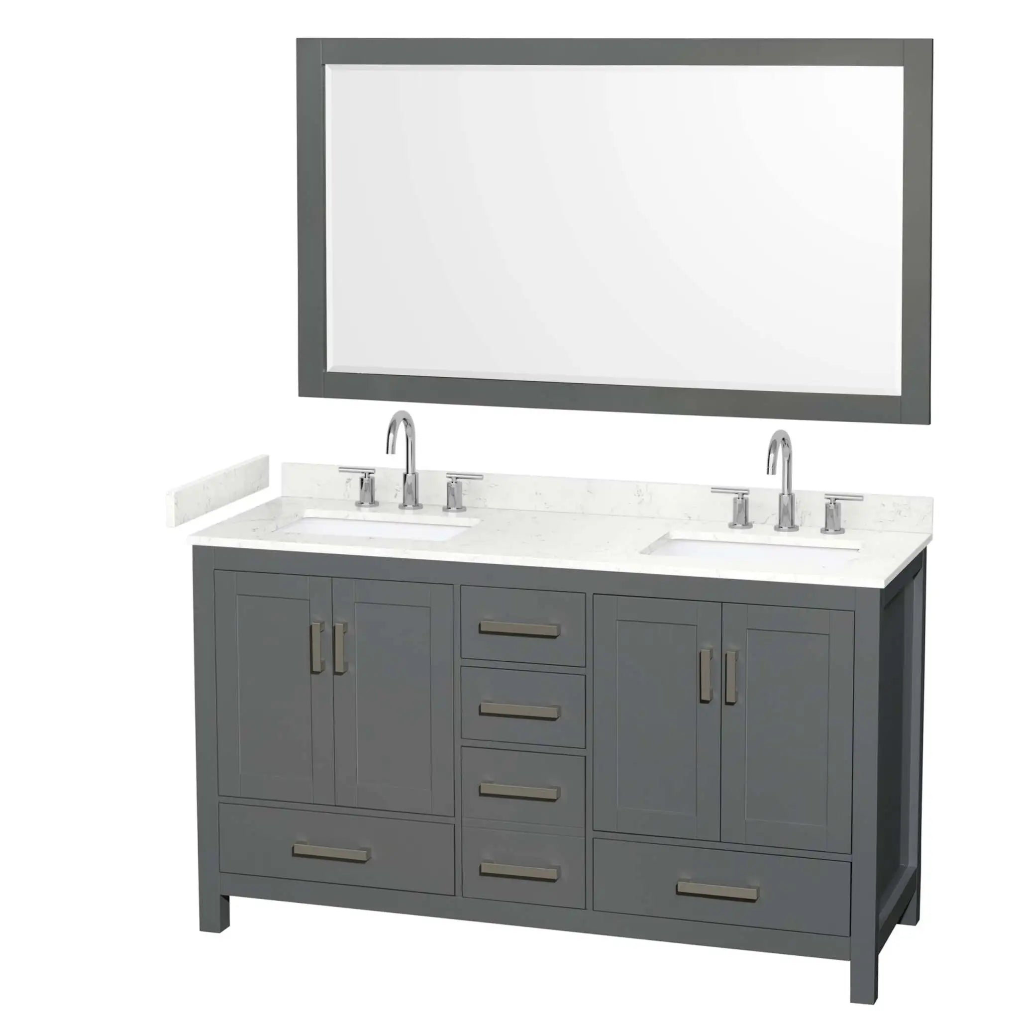 60" Sheffield Double Bathroom Vanity in Dark Gray with Brushed Chrome Trim & 58" Mirror by Wyndham