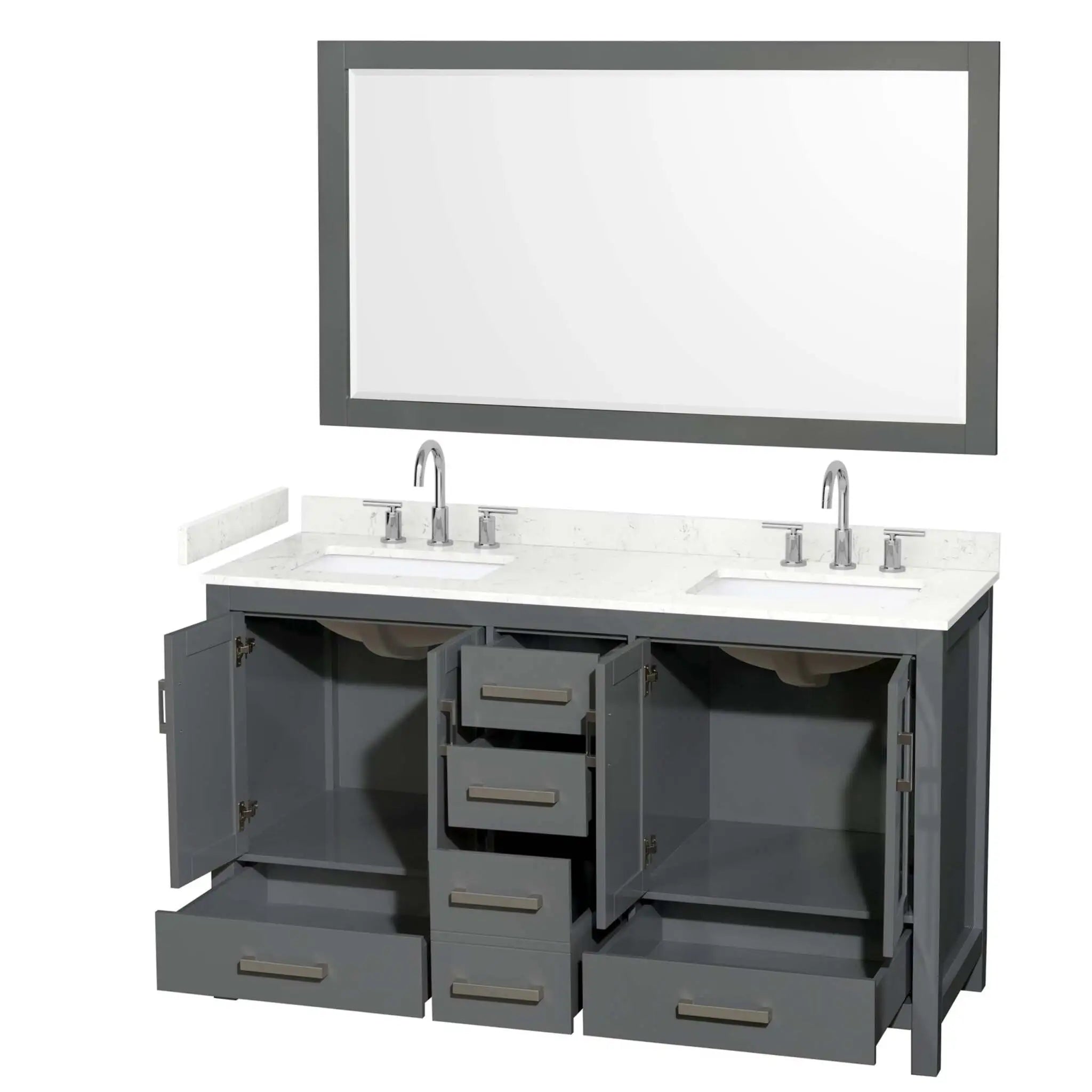60" Sheffield Double Bathroom Vanity in Dark Gray with Brushed Chrome Trim & 58" Mirror by Wyndham