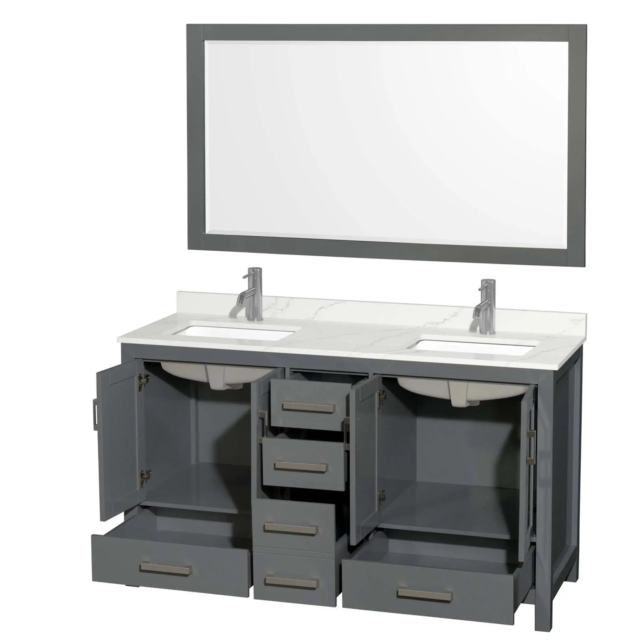 60" Sheffield Double Bathroom Vanity in Dark Gray with Brushed Chrome Trim & 58" Mirror by Wyndham