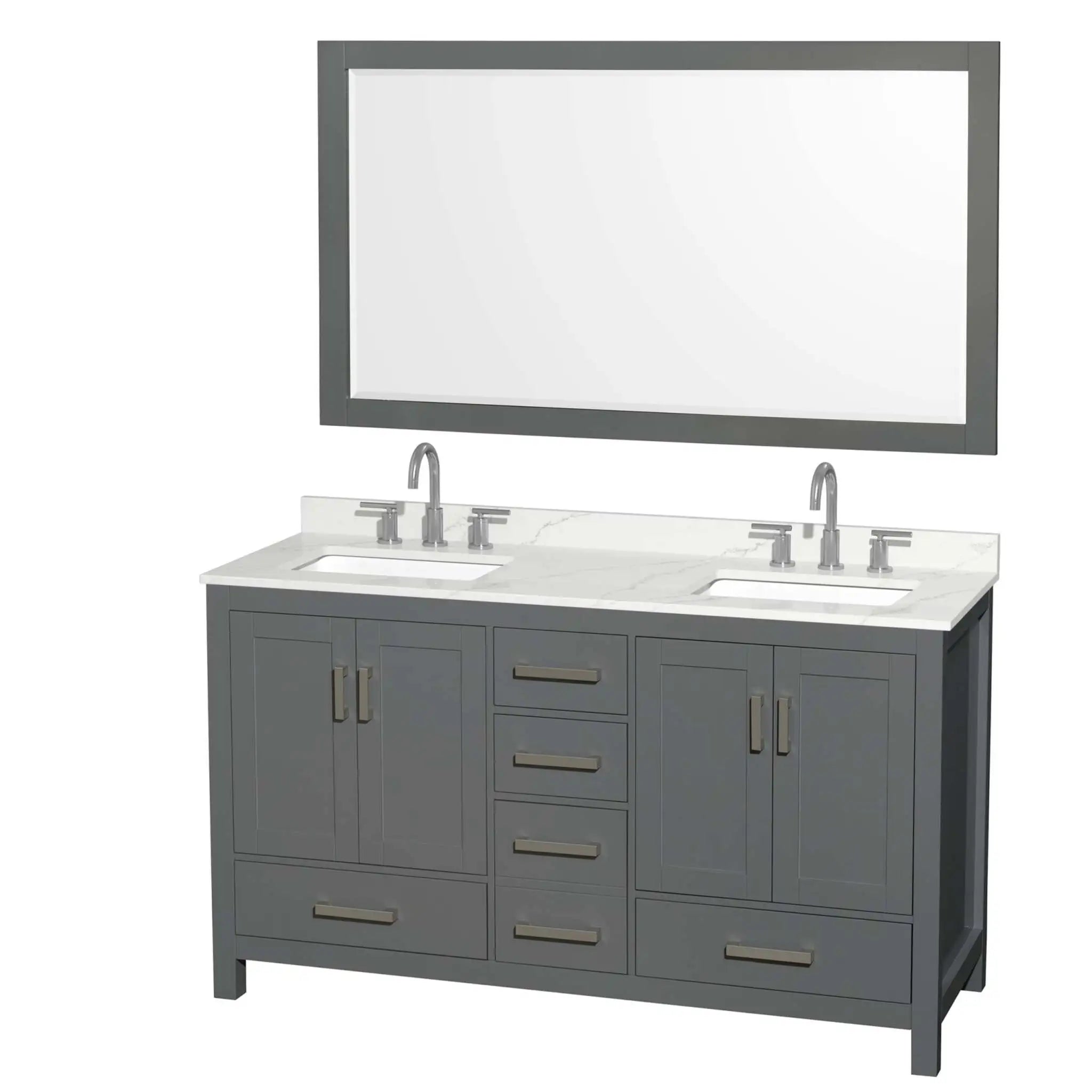 60" Sheffield Double Bathroom Vanity in Dark Gray with Brushed Chrome Trim & 58" Mirror by Wyndham